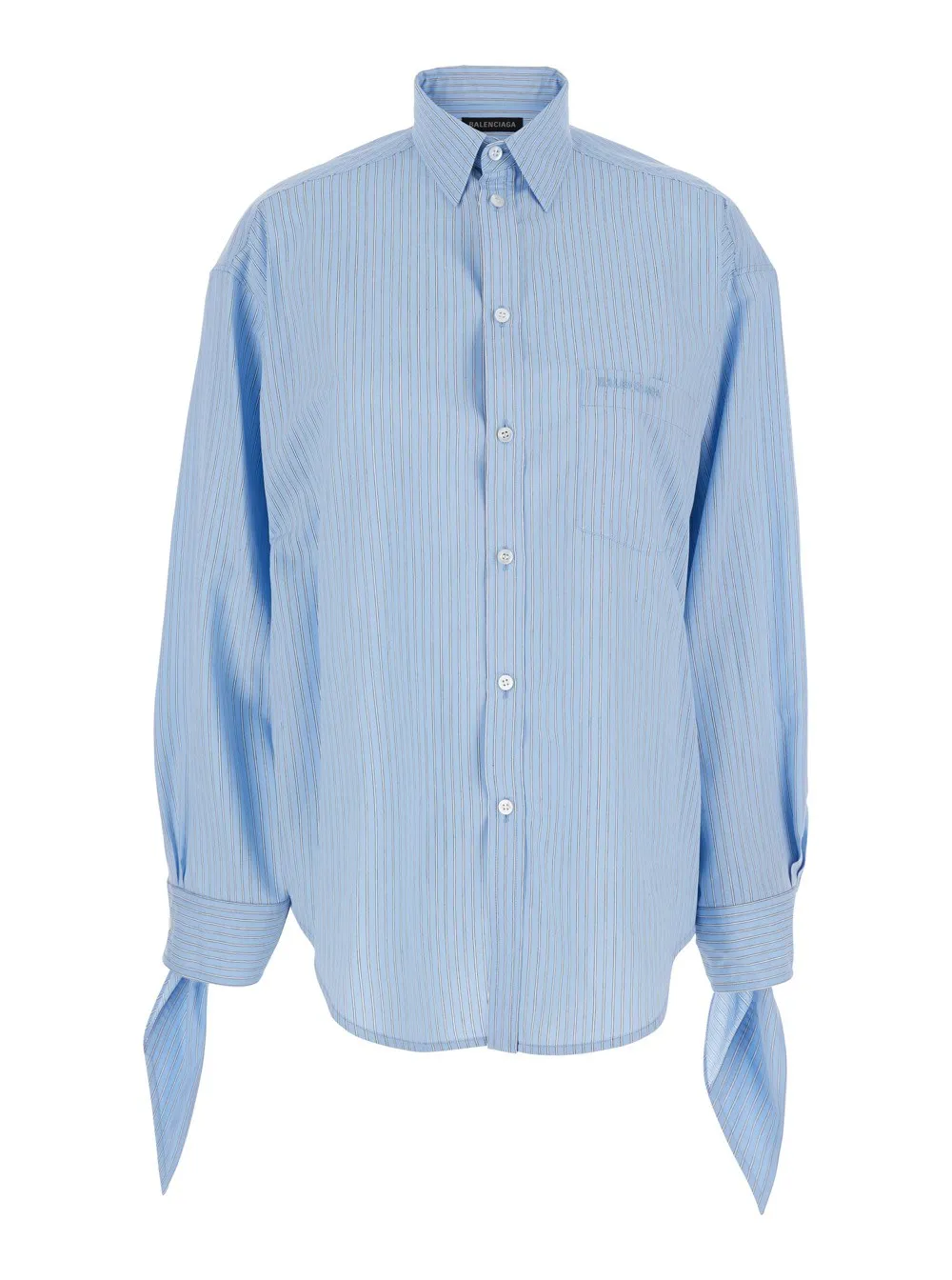 Blaues Oversize-Hemd mit gesticktem Logo vorne und geknoteten Bündchen aus Viskose-Mischung Damen