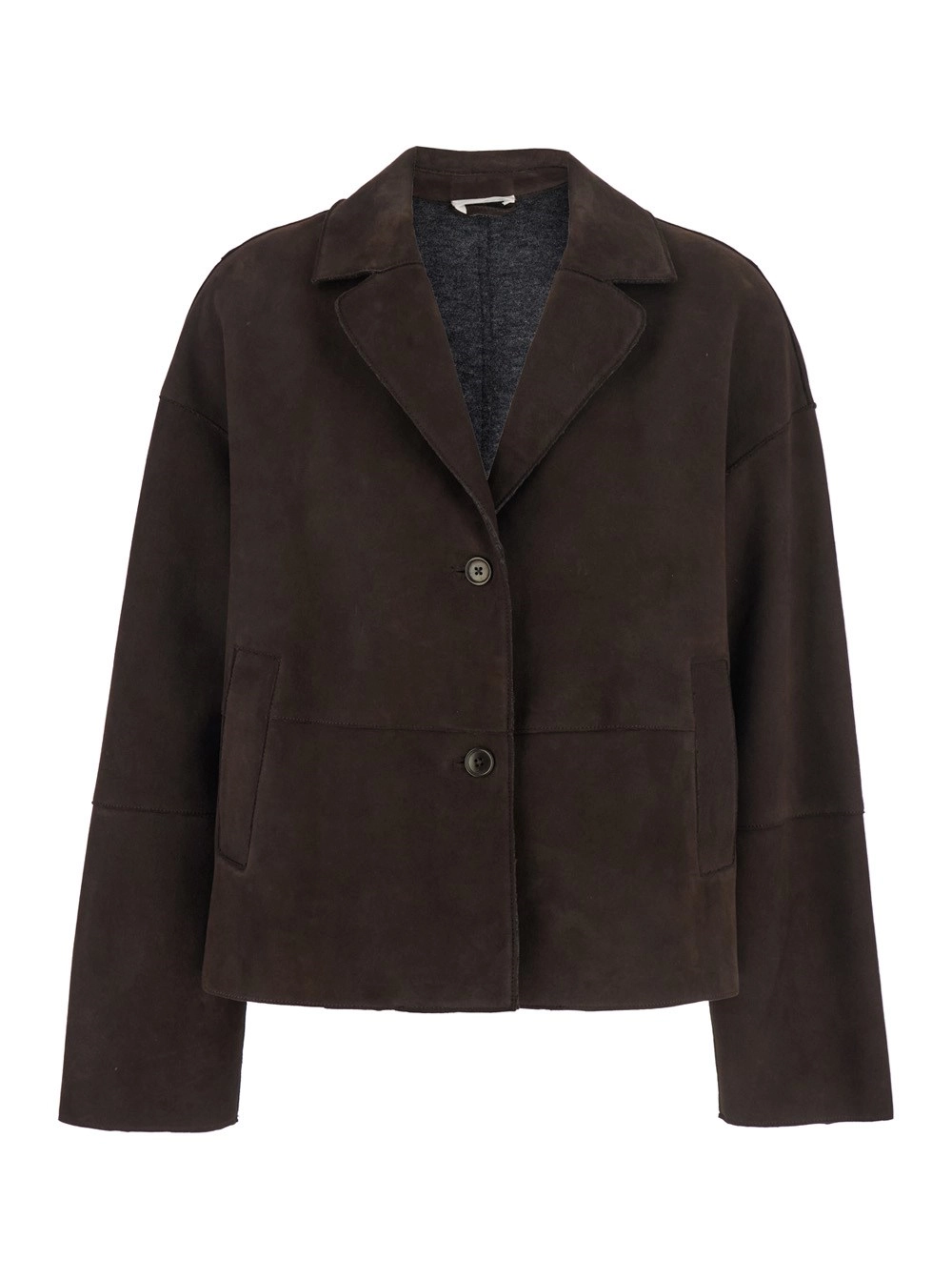 Braune Jacke mit klassischen Revers und überschnittenen Schultern aus Wildleder Damen