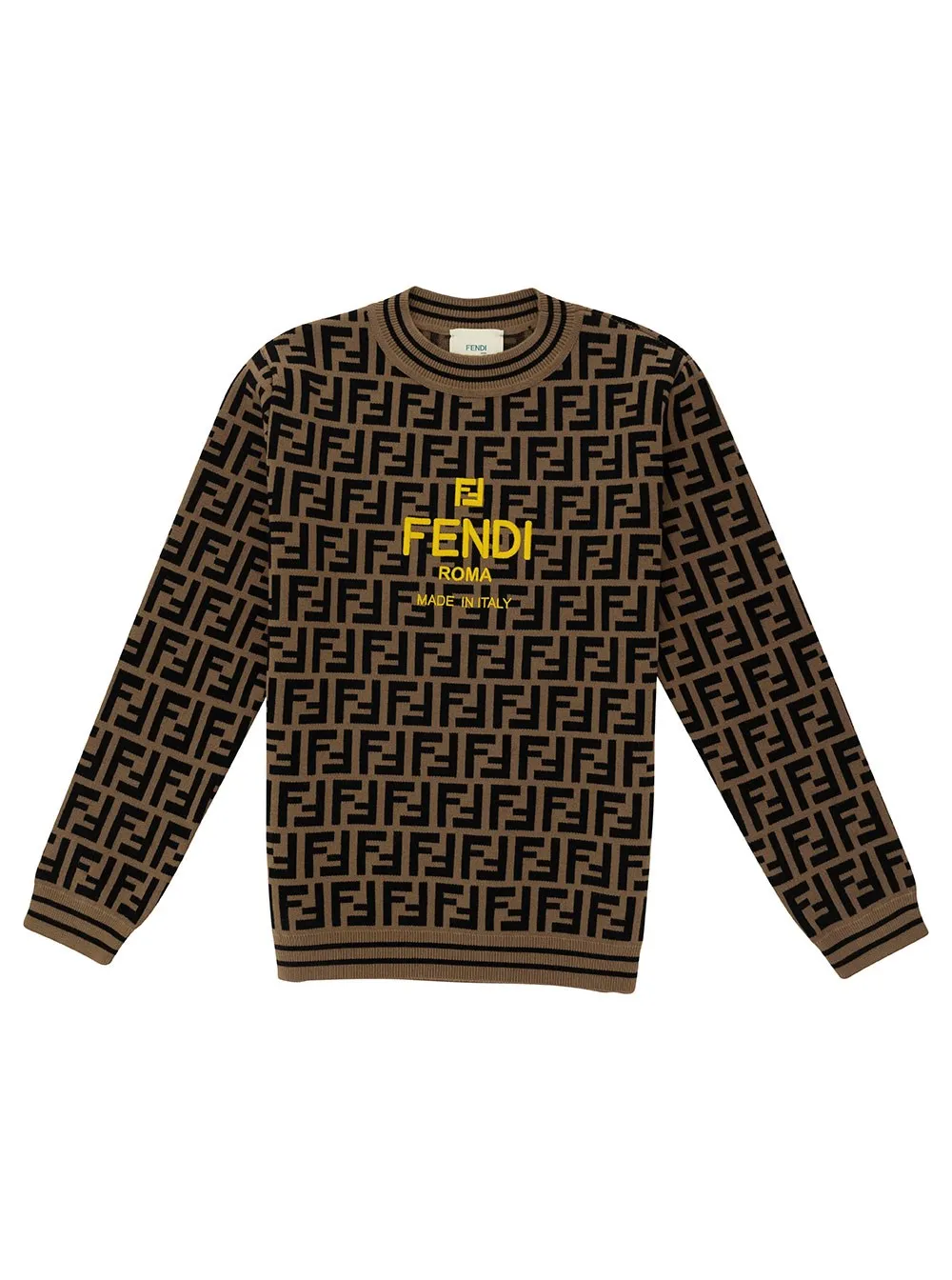 Pullover für Jungen aus Viskosemischung in Beige und Tabak mit FF-Motiv und Logodetail