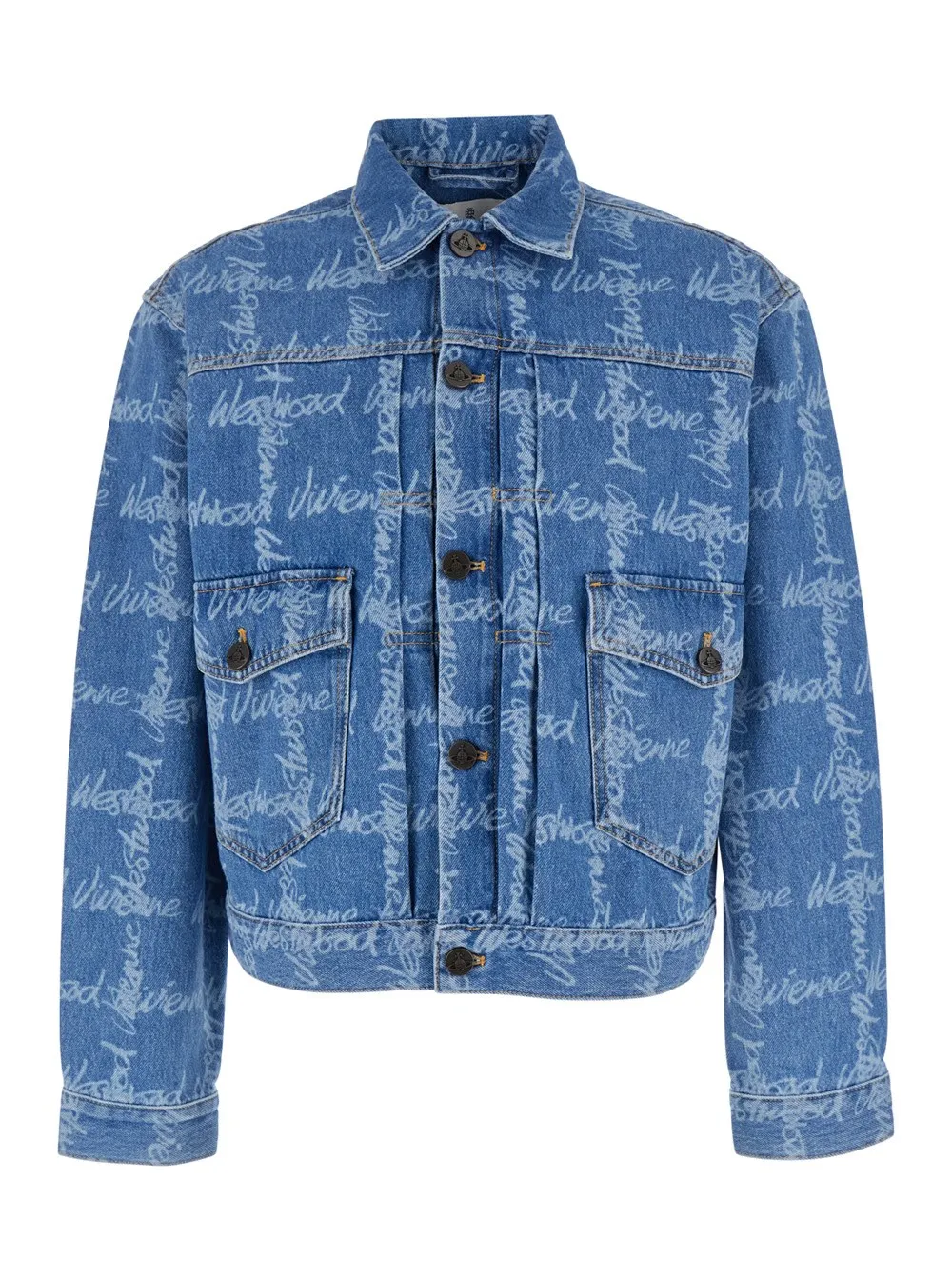 Jacke "Marlene" für Herren aus Denim in Blau mit All-over Logo-Schriftzug