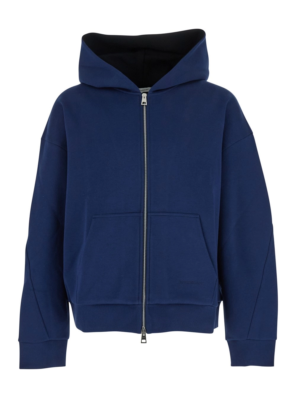 Blauer Kapuzenpullover mit fester Kapuze und Logoschriftzug vorne aus Baumwollmischung Herren