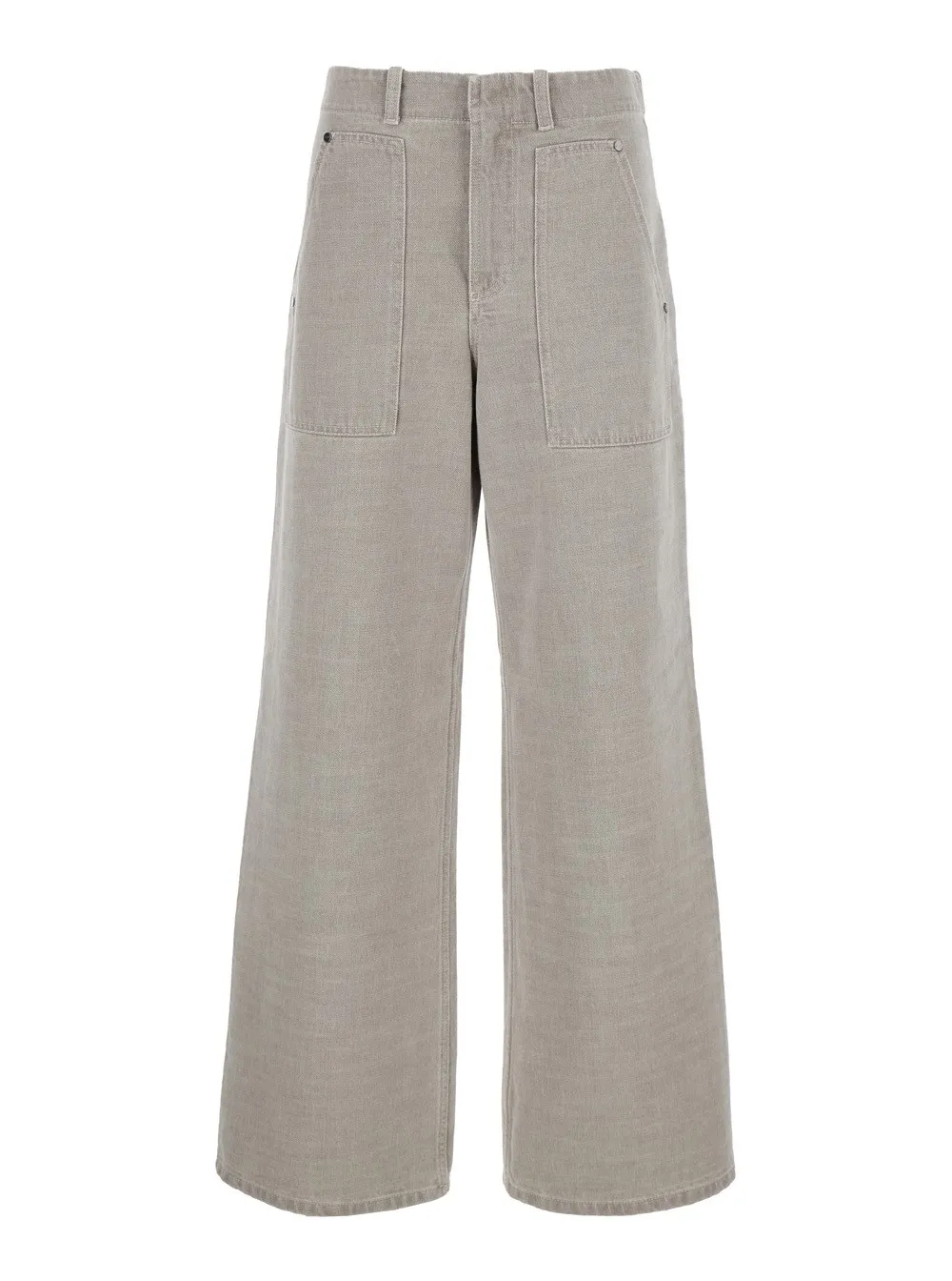 Beige Jeans mit aufgesetzten Taschen vorne und geprägtem Logo hinten aus Baumwolle Damen