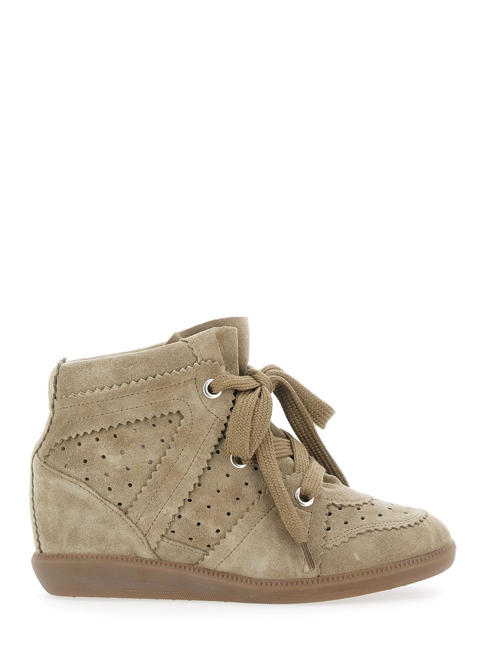 Beige Sneakers "Bobby" mit perforierten Details und Schnürverschluss aus Leder Damen