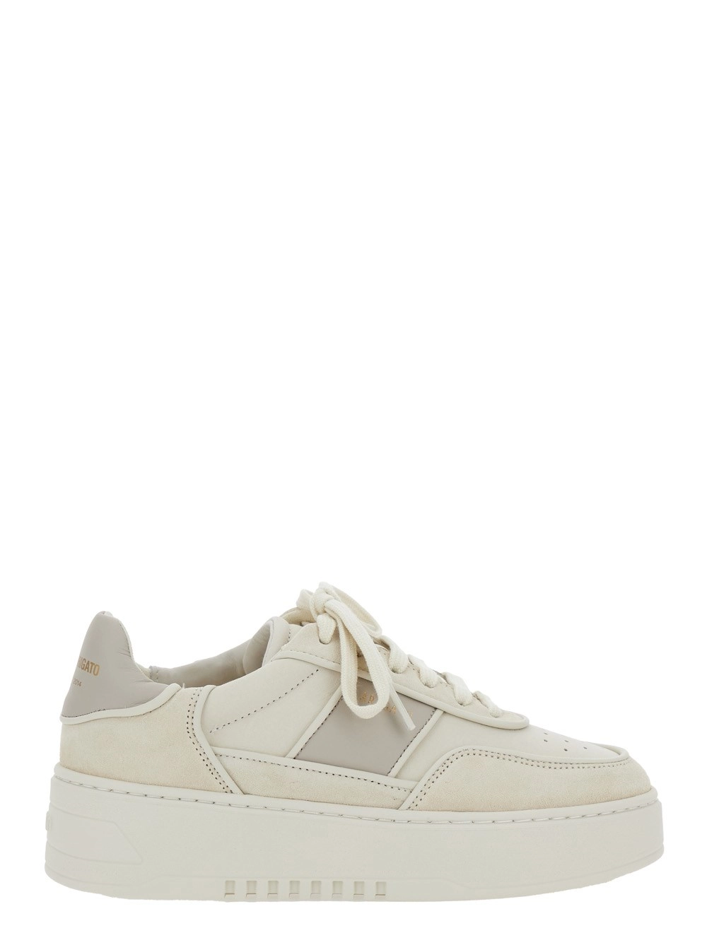 Beige Sneakers mit kontrastfarbenem Absatz mit Logoschriftzug aus Ledermischung Damen