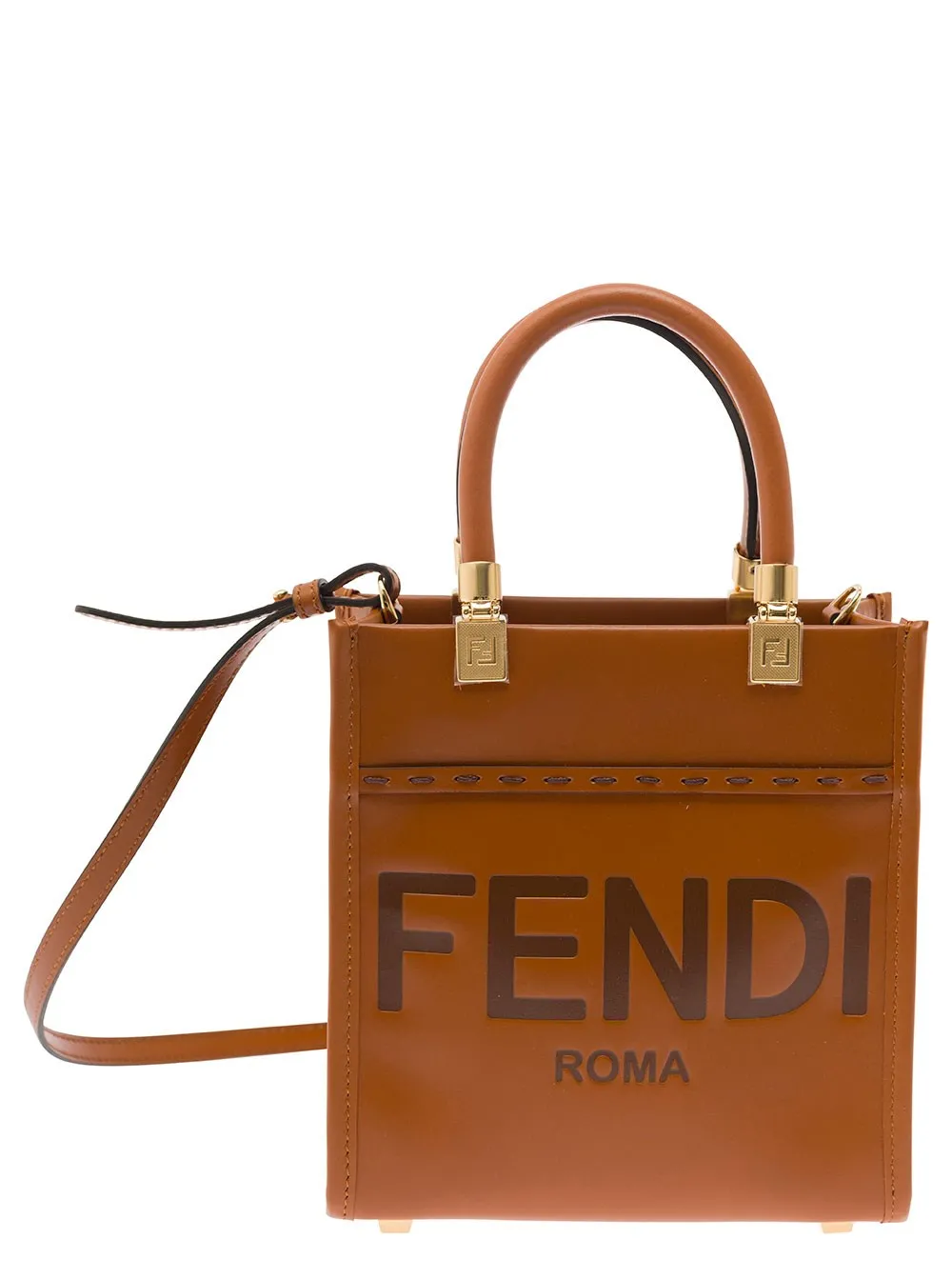 Braune Mini-Tote Bag "Sunshine" mit heißgeprägtem Logo aus Leder Damen