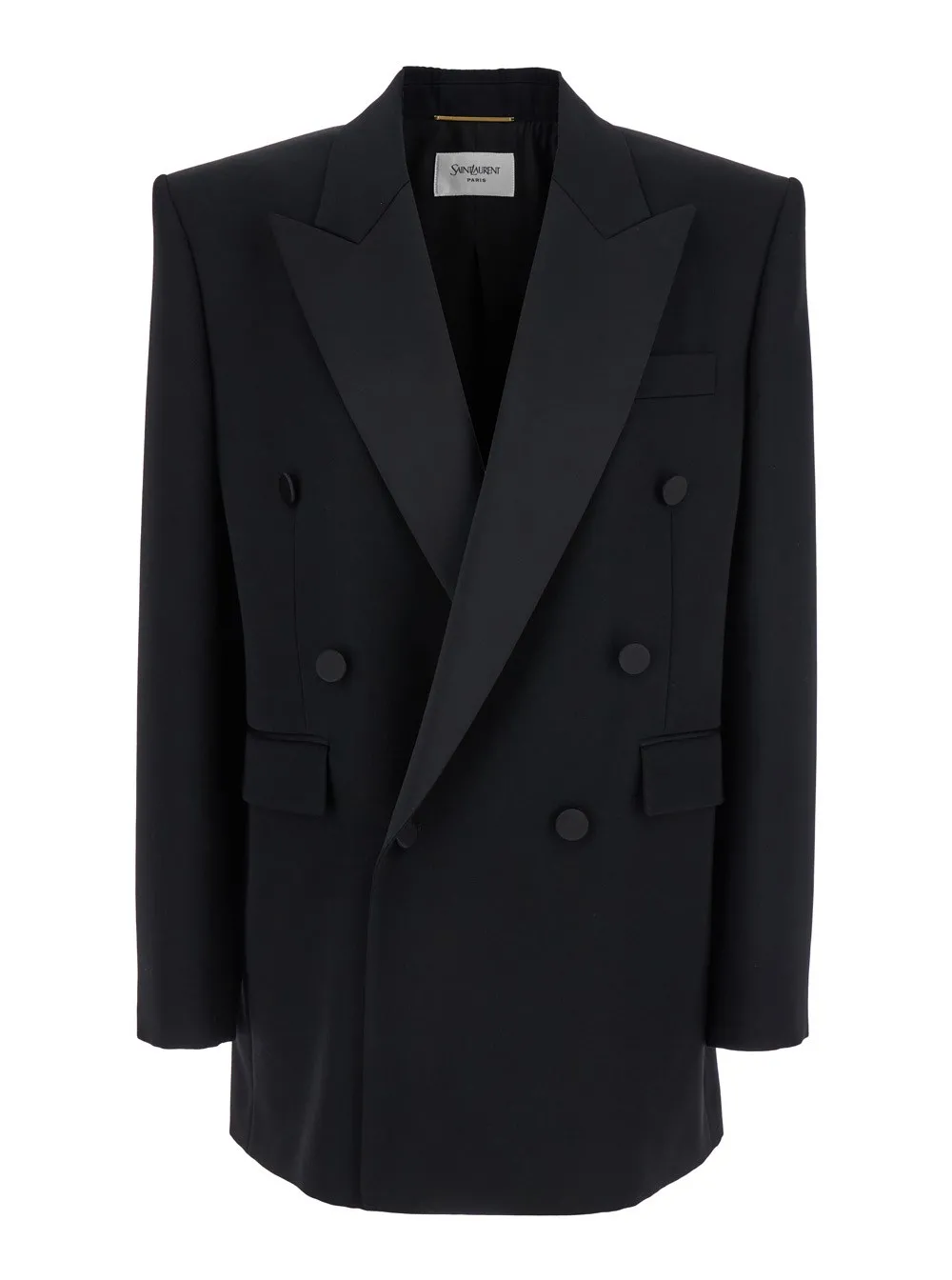 Zweireihige Jacke für Damen aus Wolle in Schwarz mit Schirm und doppeltem Schlitz hinten