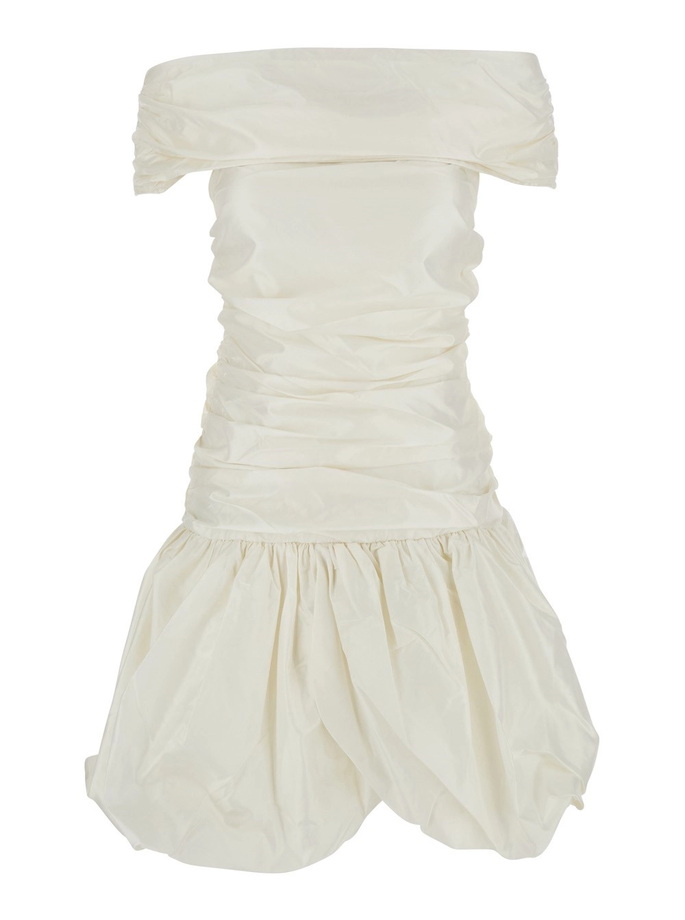 Weißes schulterfreies Minikleid mit gerafftem Design aus Seide Damen