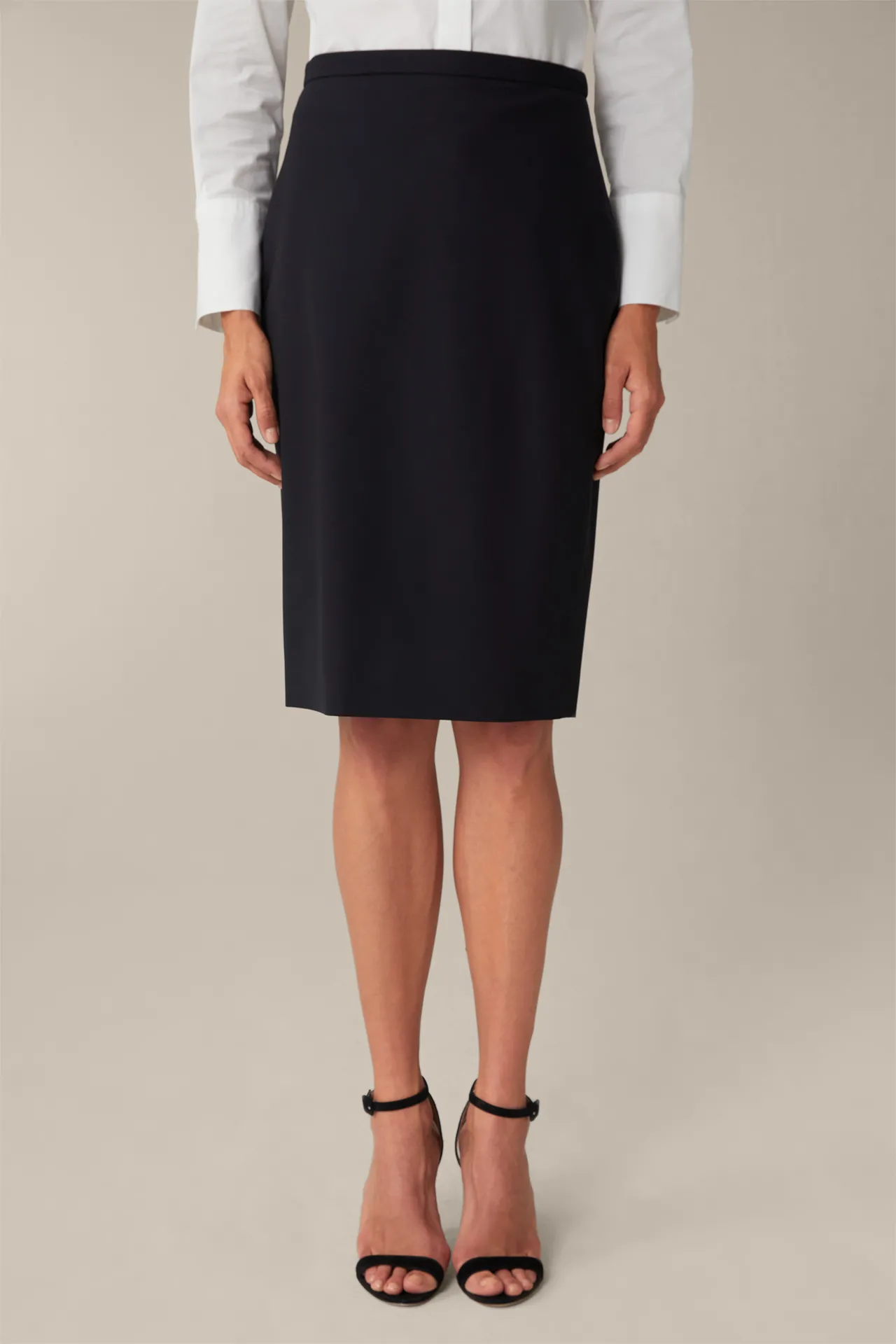 Schurwoll-Stretch-Bleistiftrock in Navy