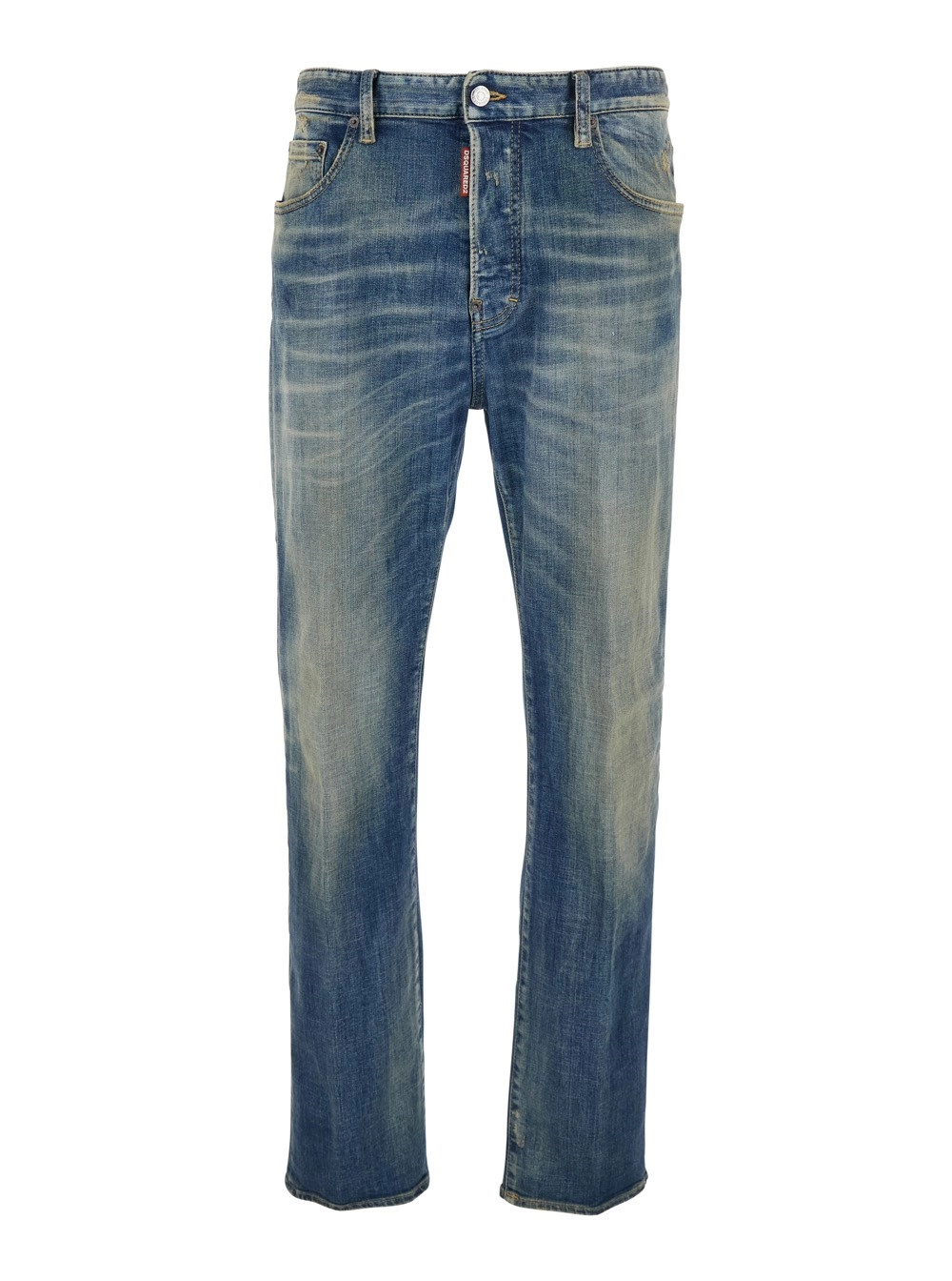 Blaue Jeans mit Logoaufnäher hinten und Distressed-Effekt aus Denim Herren
