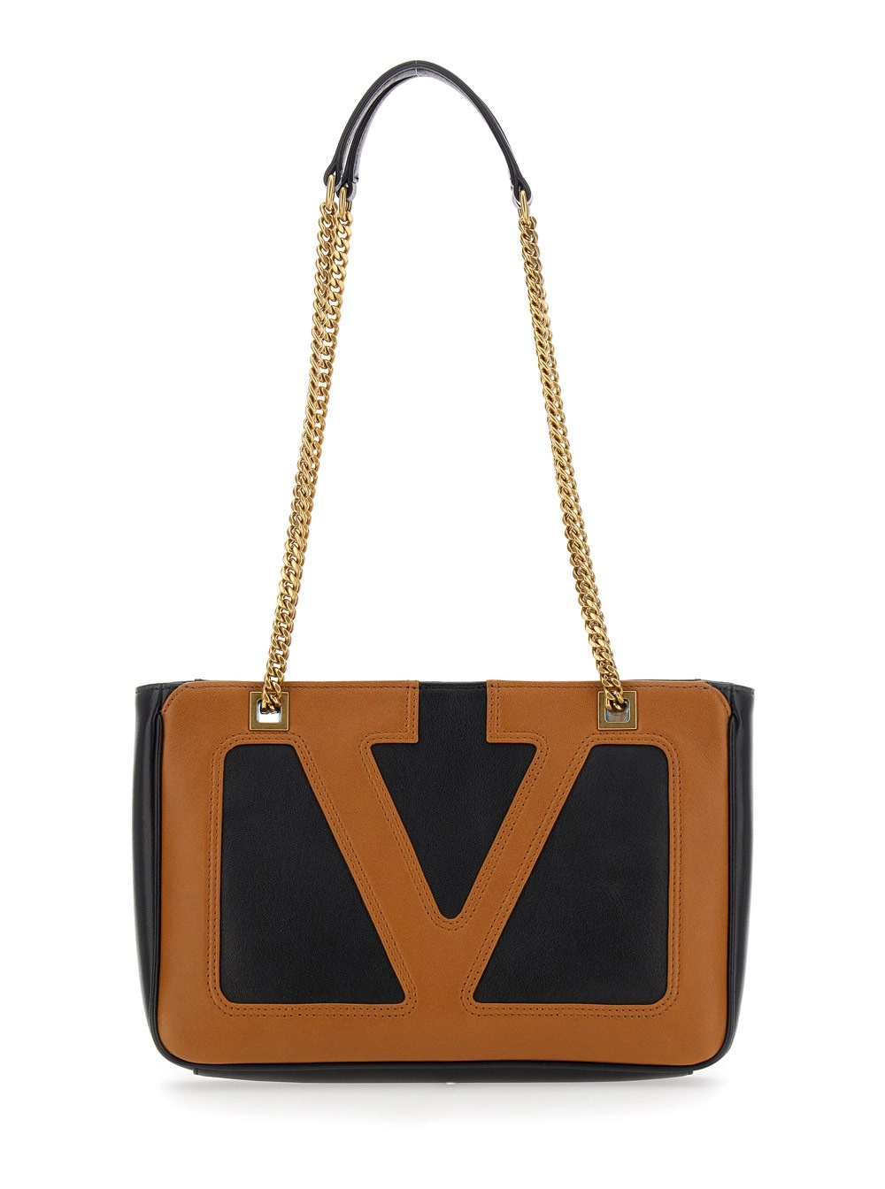 Umhängetasche "Viva Superstar" für Damen aus Leder in Braun mit VLogo vorne und zwei Kettengliedergriffen