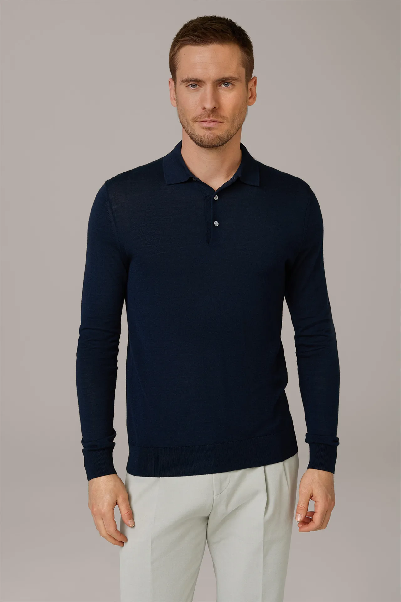 Strick-Poloshirt Nando mit Seide und Cashmere in Navy