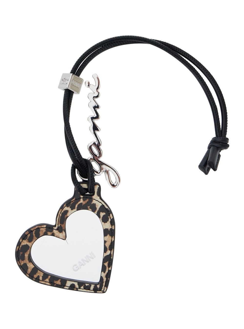 Brauner Spiegel "Bou Heart" mit Logoschriftzug-Anhänger und Leopardenmotiv aus Metall Damen