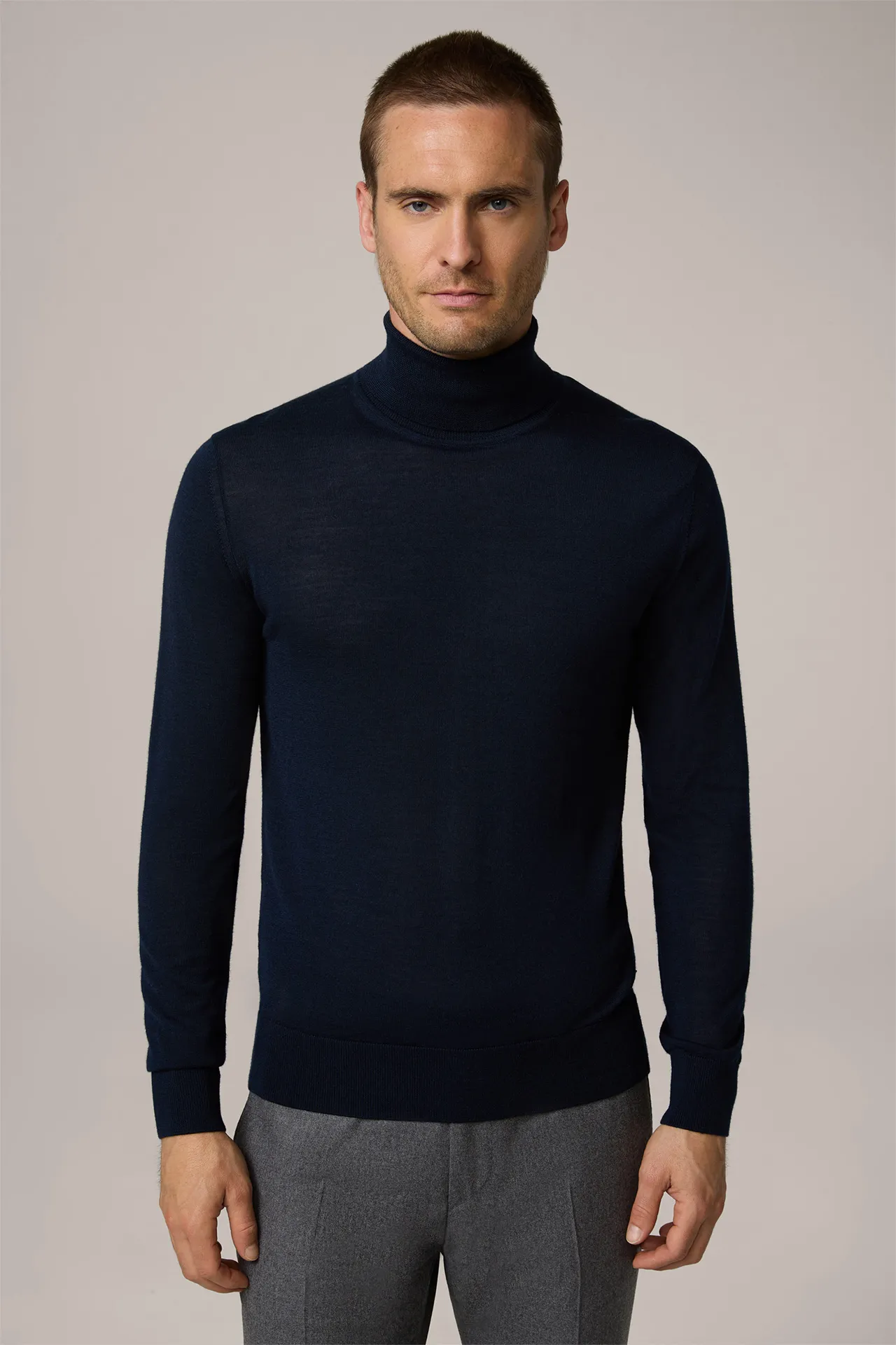 Woll-Rollkragen-Pullover Nando mit Cashmere in Navy