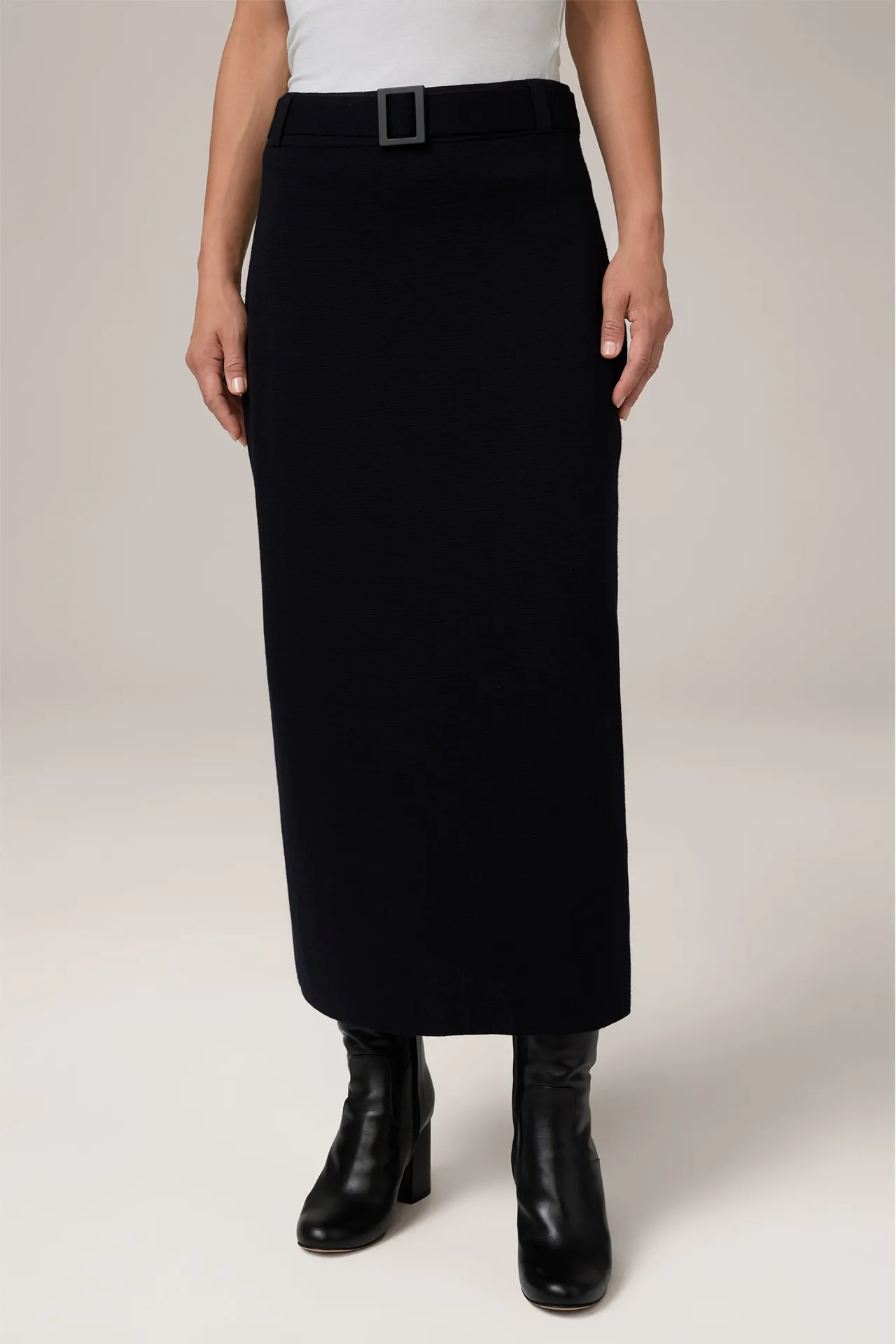 Merino-Full Milano-Strick-Bleistift-Rock in Navy