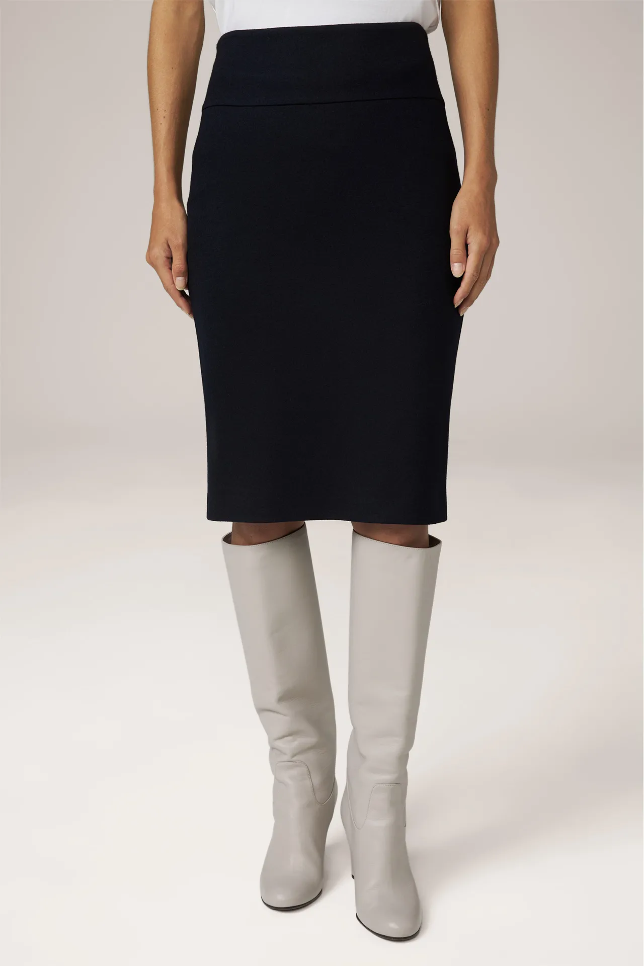 Wolljersey-Bleistift-Rock in Navy