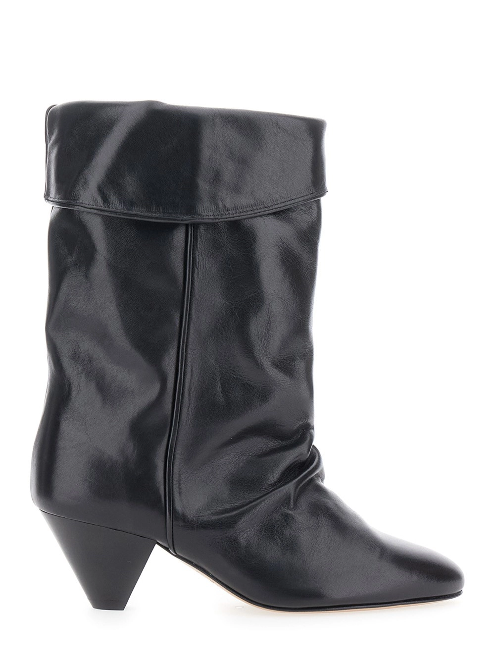 Schwarze Stiefeletten "Dalby" mit konischem Absatz und gerafften Details aus Leder Damen