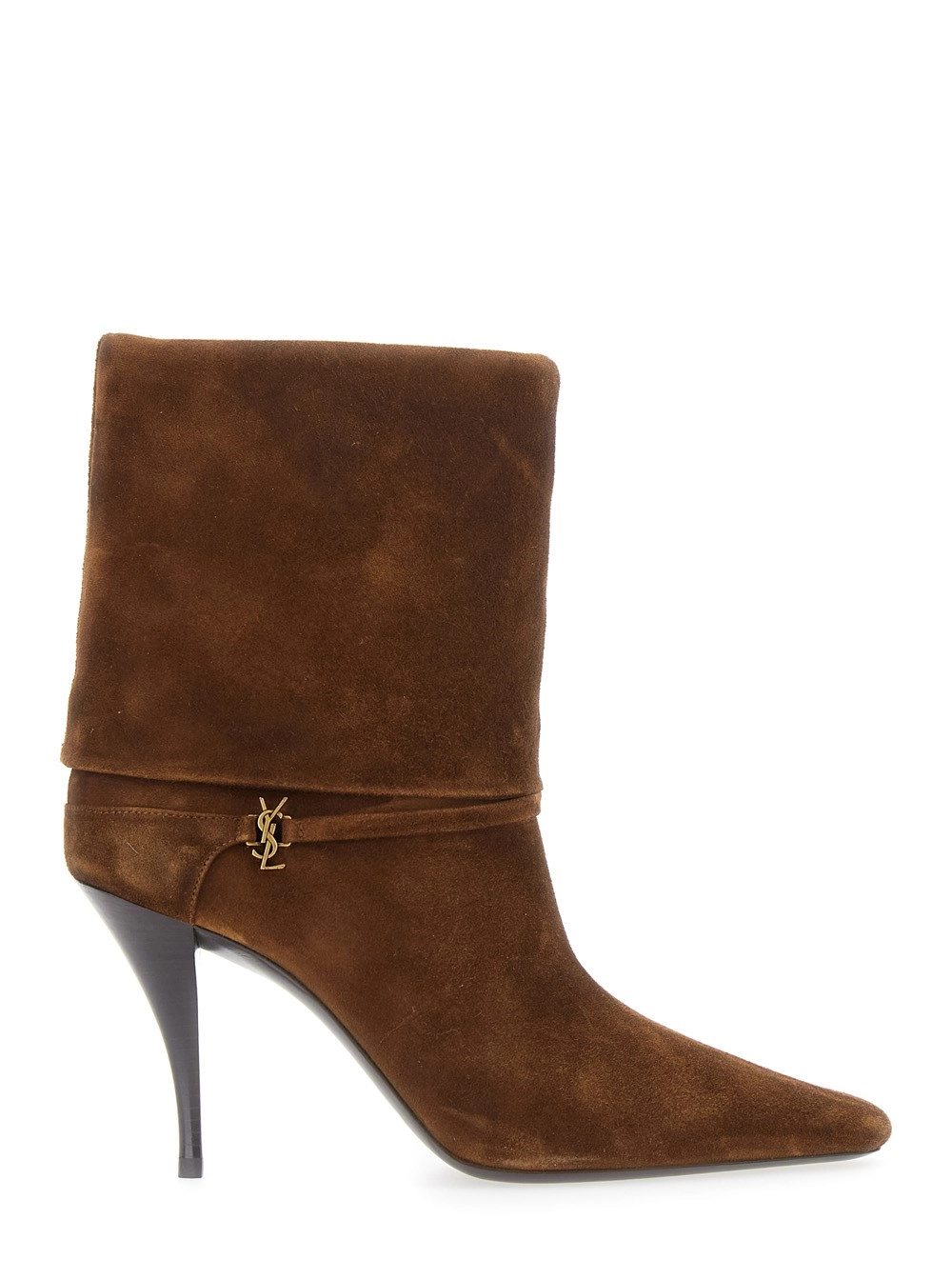 Beigefarbene Stiefel "Niki" mit Fußgelenkriemen und Cassandre-Anhänger aus Wildleder Damen