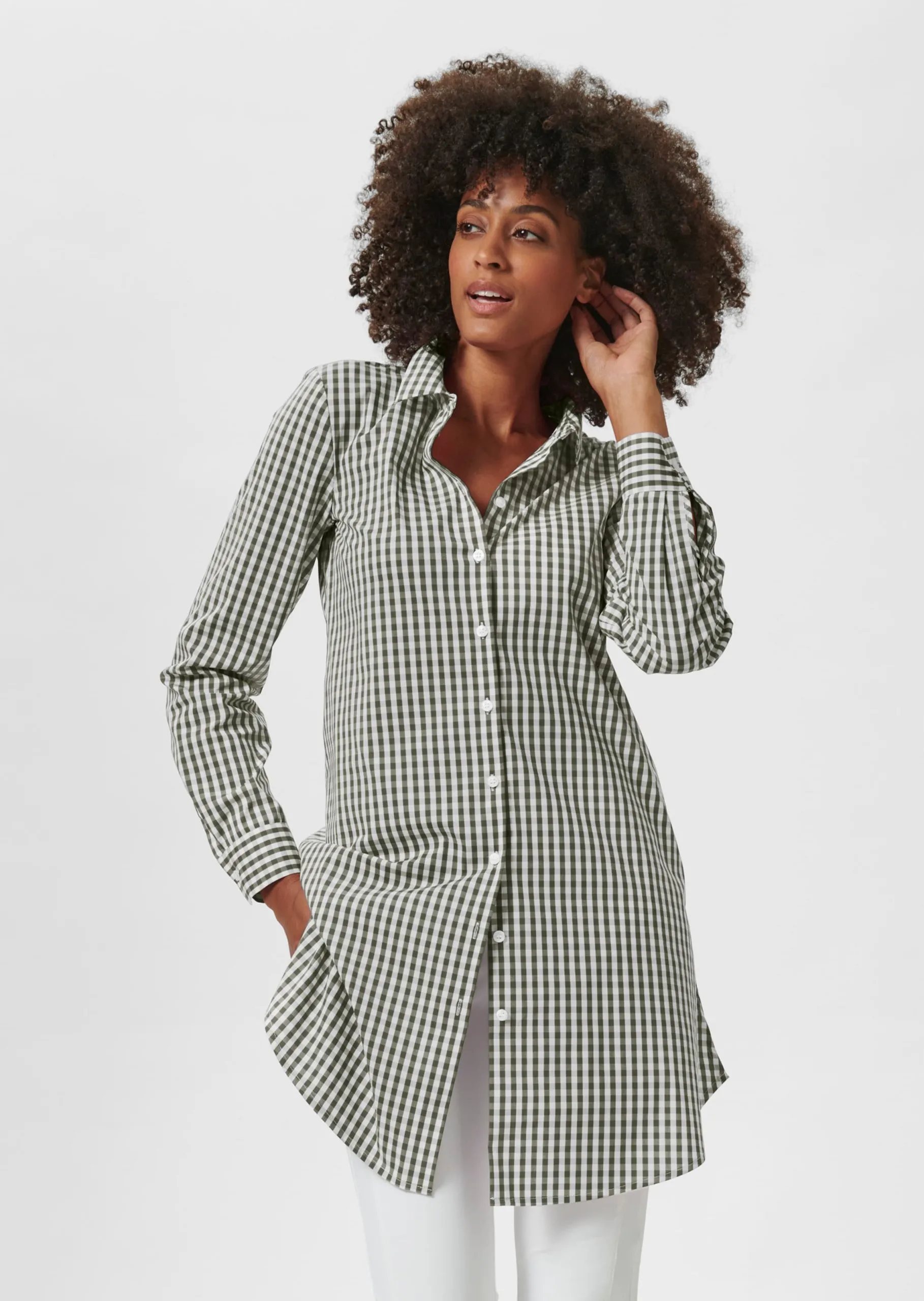 Ausgestelltes Longhemd mit Vichy-Karo