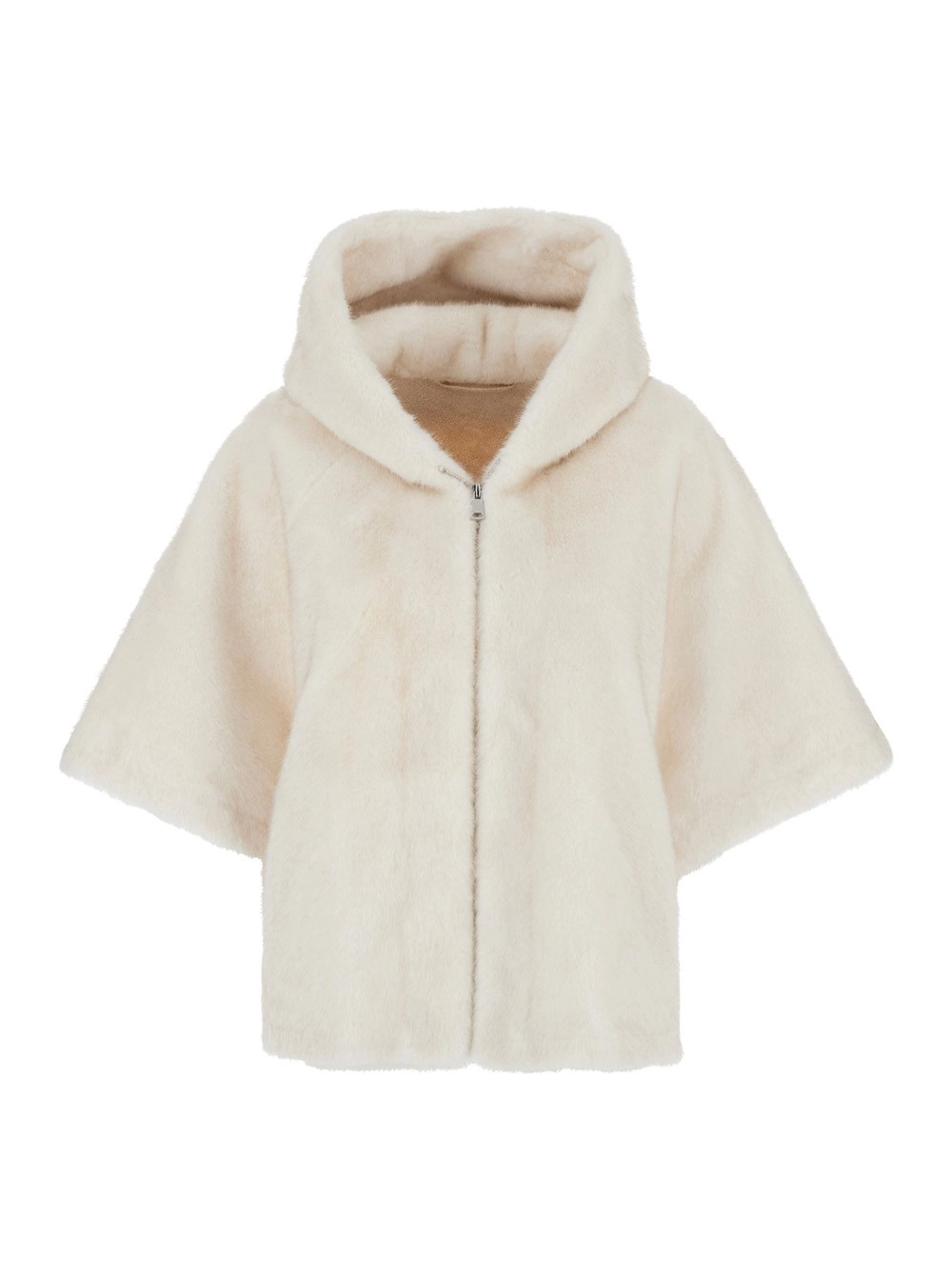 Weiße Pelzjacke "Alizee" mit fester Kapuze und Reißverschluss vorne aus Ökopelz Damen