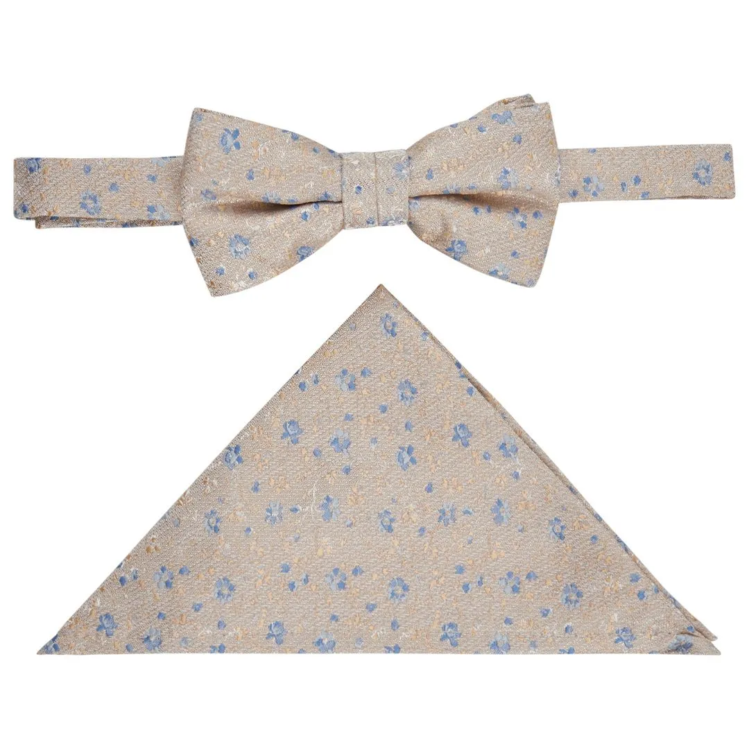 Atelier Torino by Wilvorst Herren Hochzeitsanzug Fliege Einstecktuch Set beige blau 847200 065