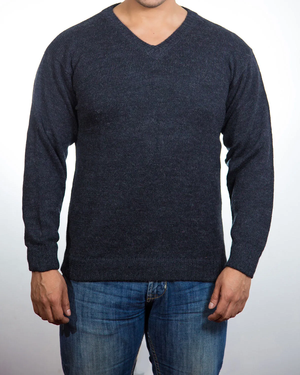 Chompas Herren Pullover V-Ausschnitt reiner Alpaka Wolle