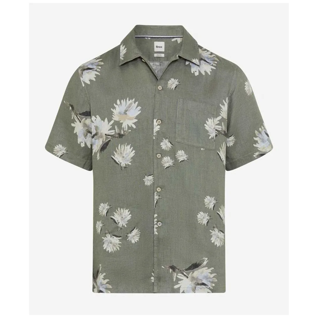Brax Herren Leinenhemd Style Luke grün floral 463738 74431000 36 thyme