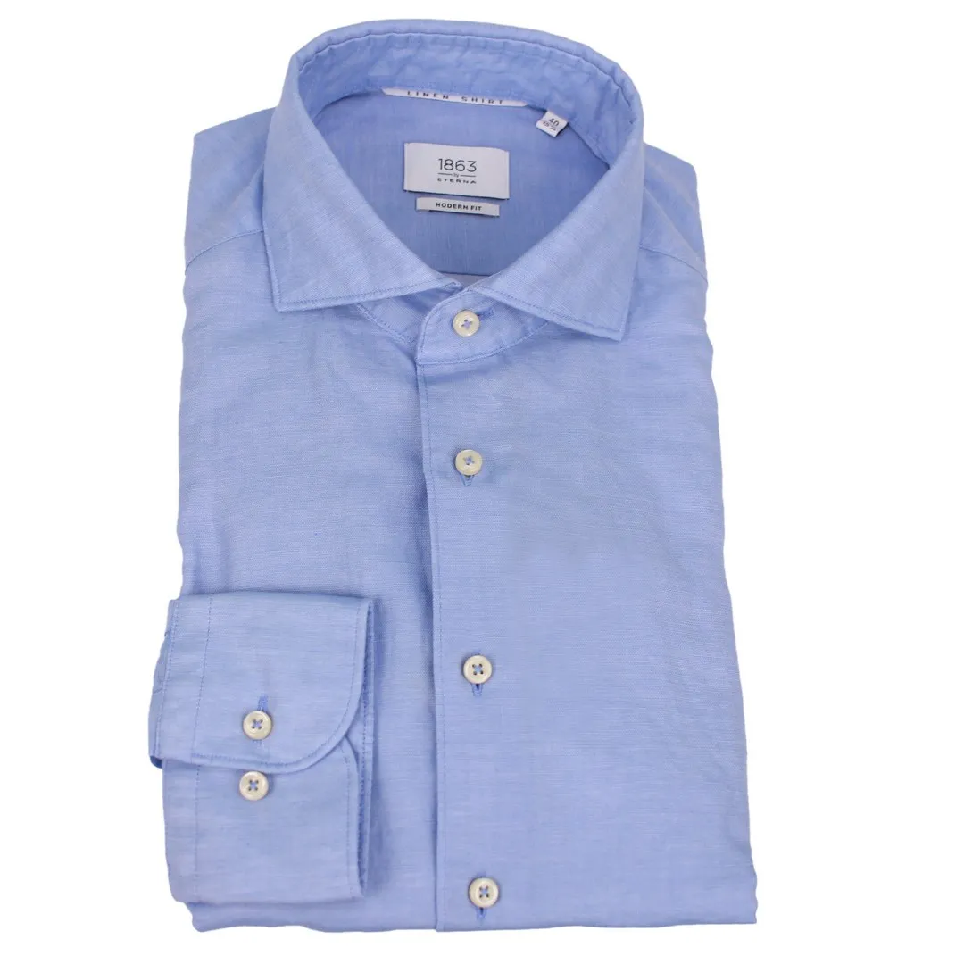 Eterna Herren Leinenhemd langarm Modern Fit blau 2355 XS82 14