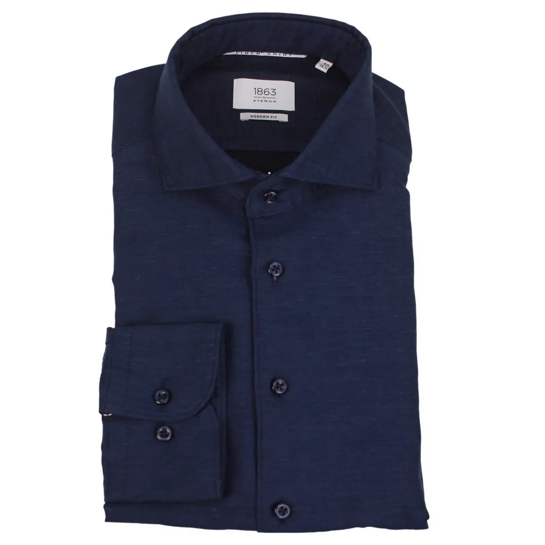 Eterna Herren Leinenhemd langarm Modern Fit blau 2355 XS82 19 marine