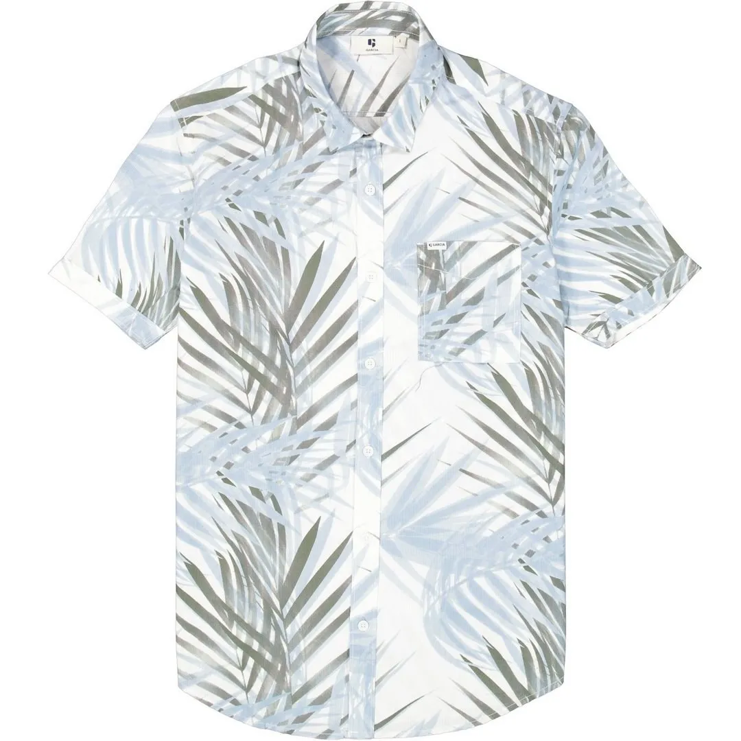 Garcia Herren Hemd kurzarm Regular Fit blau weiß grün floral E51096 50 white
