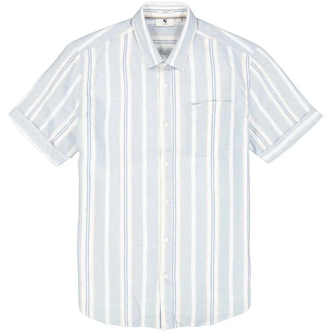 Garcia Herren Hemd kurzarm Regular Fit beige blau gestreift E51293 1863 dusty blue
