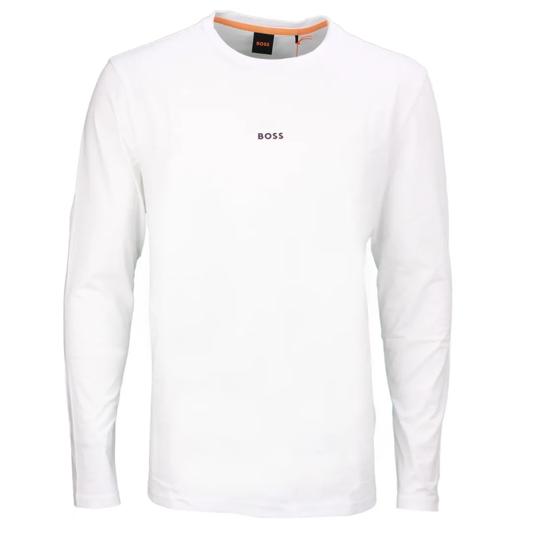 BOSS Herren Langarm Shirt Tchark weiß unifarben 50473286 100 white