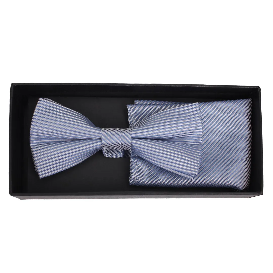 J.S. Fashion Herren Fliege Schleife Einstecktuch Set blau gestreift 999 23768 FT 350