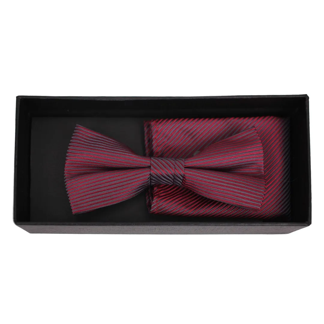 J.S. Fashion Herren Fliege Schleife Einstecktuch Set rot gestreift 999 23768 FT 399 bordo