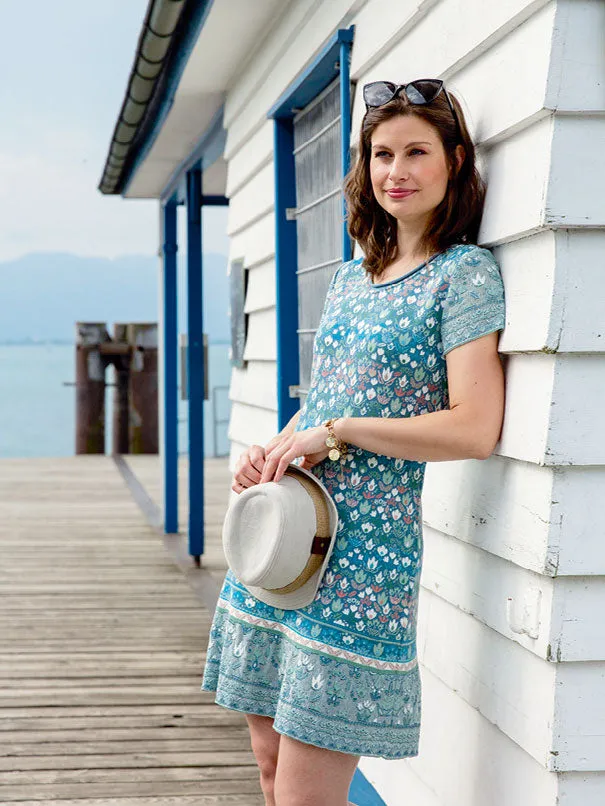 Dunque Jacquard Kleid Kurz Arm Ajour Strick Bio Baumwolle