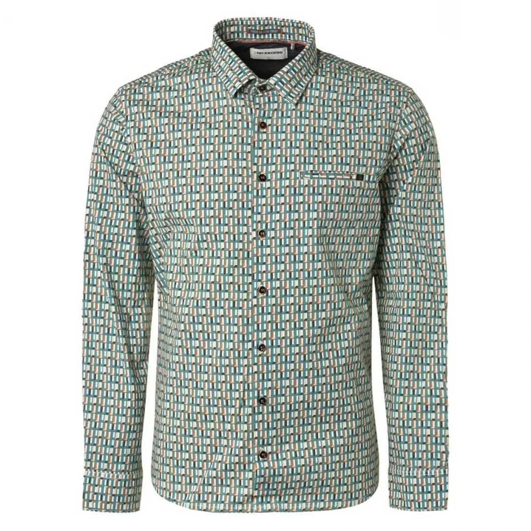 No Excess Herren Hemd grün braun Regular Fit 23450121 019 zinc