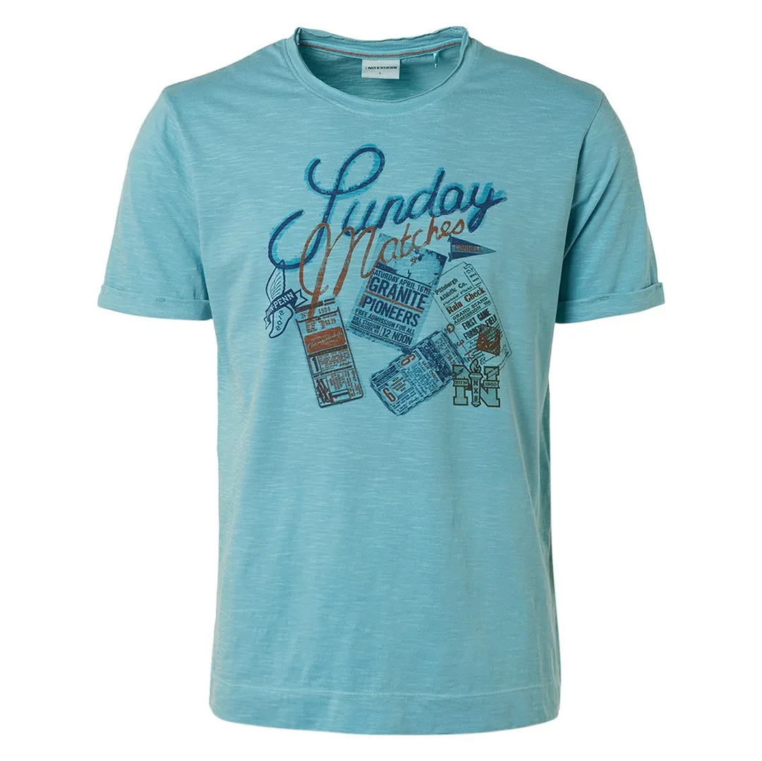 No Excess Herren T-Shirt blau Print Muster 19350373 128 light aqua