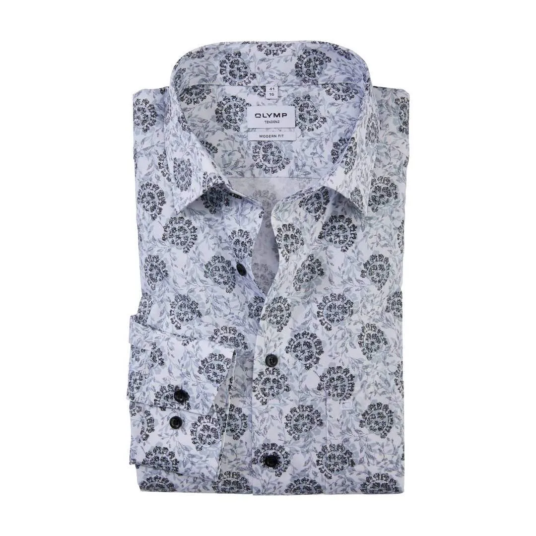Olymp Tendenz Herren Hemd Modern Fit grau gemustert 863234 63 silbergrau