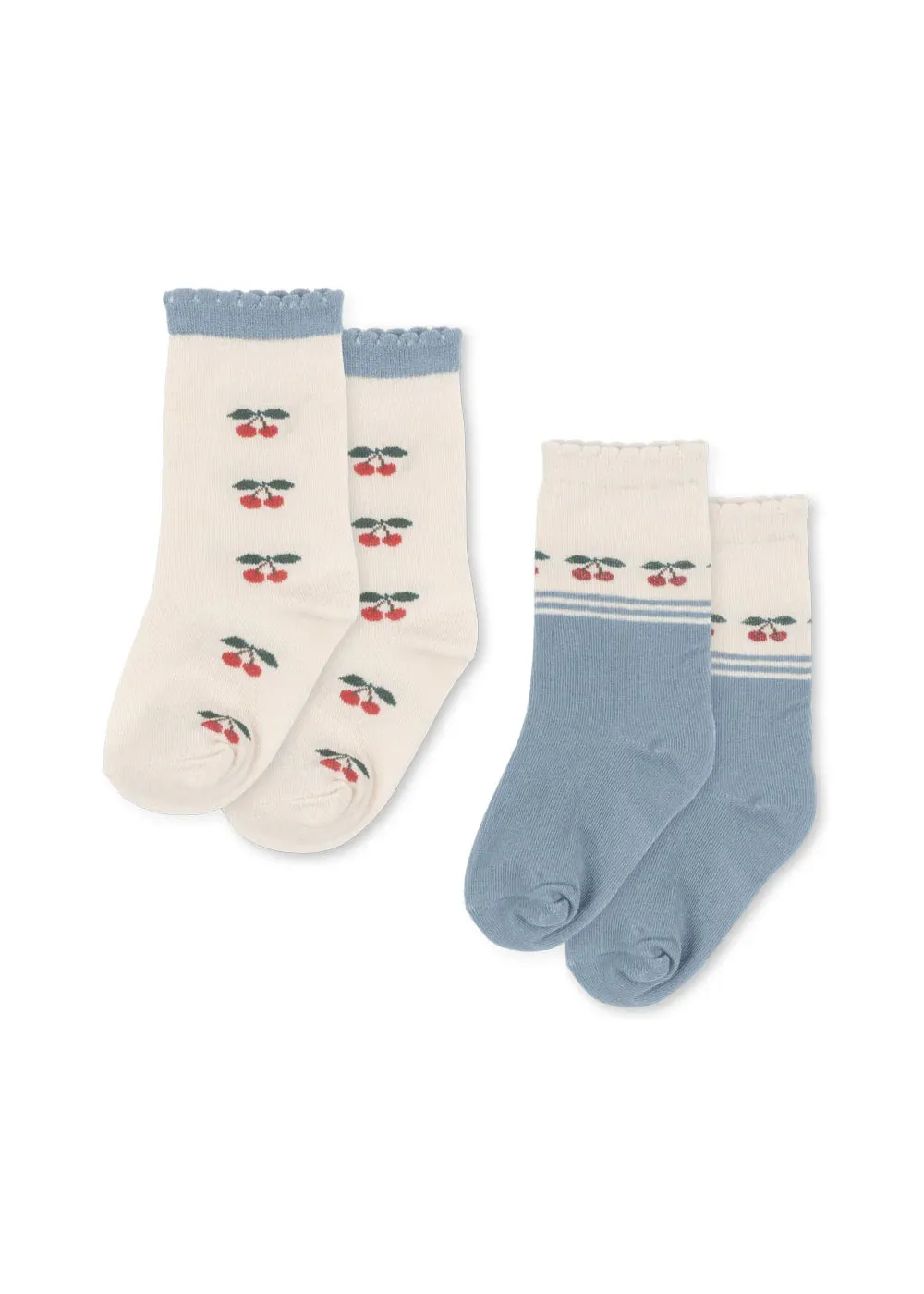 Konges Slojd Cherry Socks, 2erPack, Socken mit Kirschen, blau creme