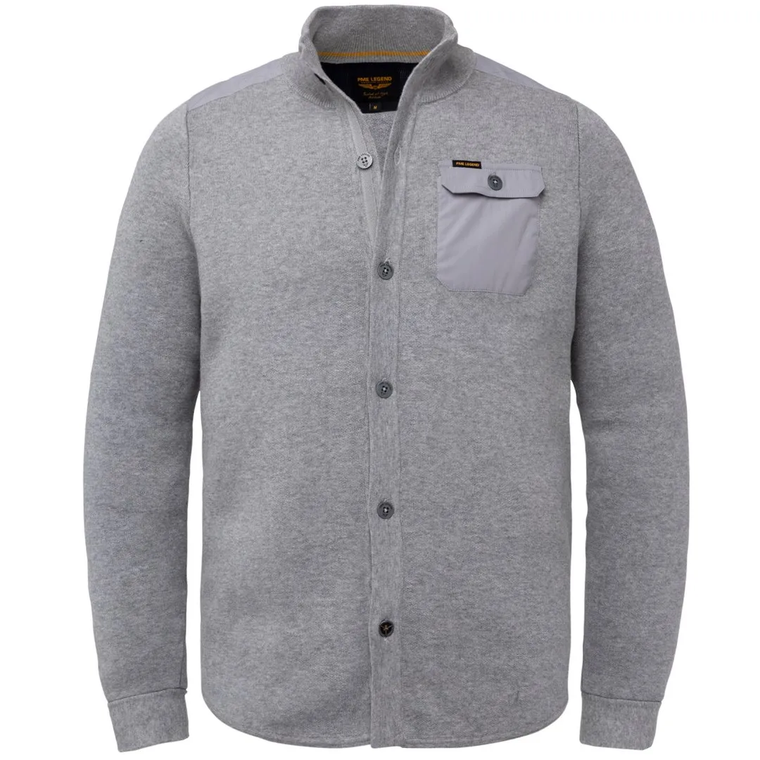 PME Legend Herren Strick Jacke grau Button Jacket Cotton Double Knit PKC218351 960 grey melee
