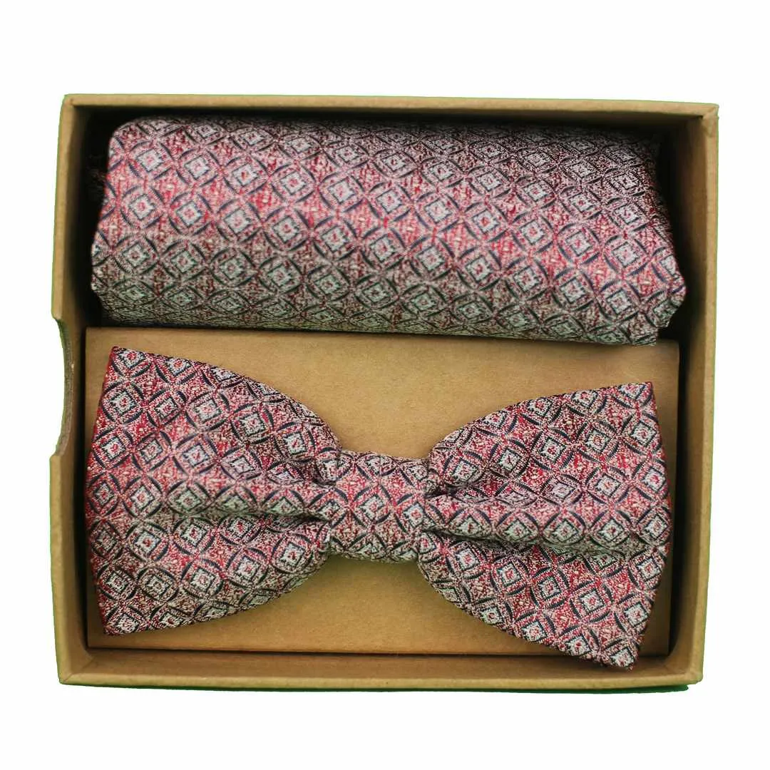 Prince Bowtie Fliege Schleife Einstecktuch Set rot silber FT512154 2500