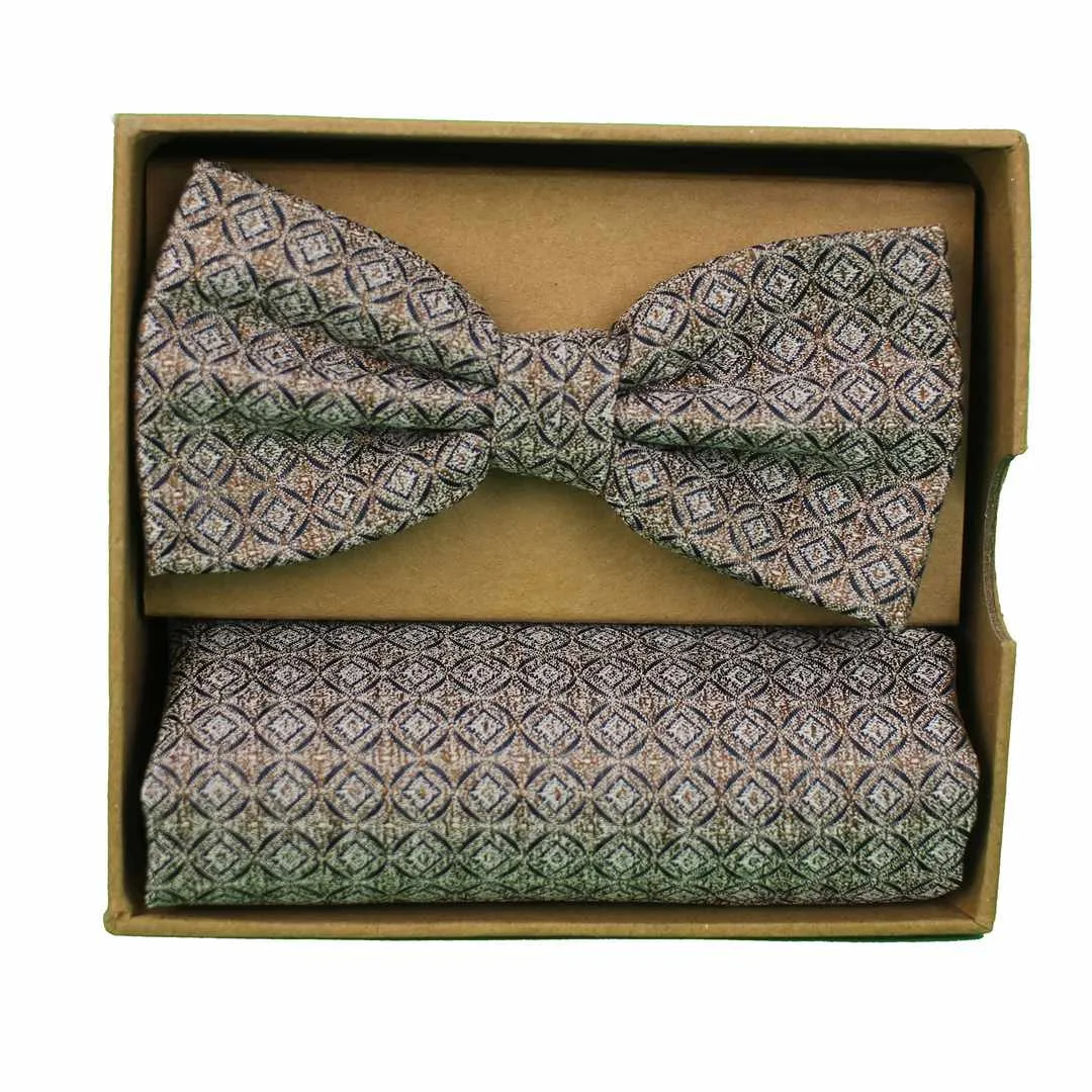 Prince Bowtie Fliege Schleife Einstecktuch Set braun silber FT512154 4500