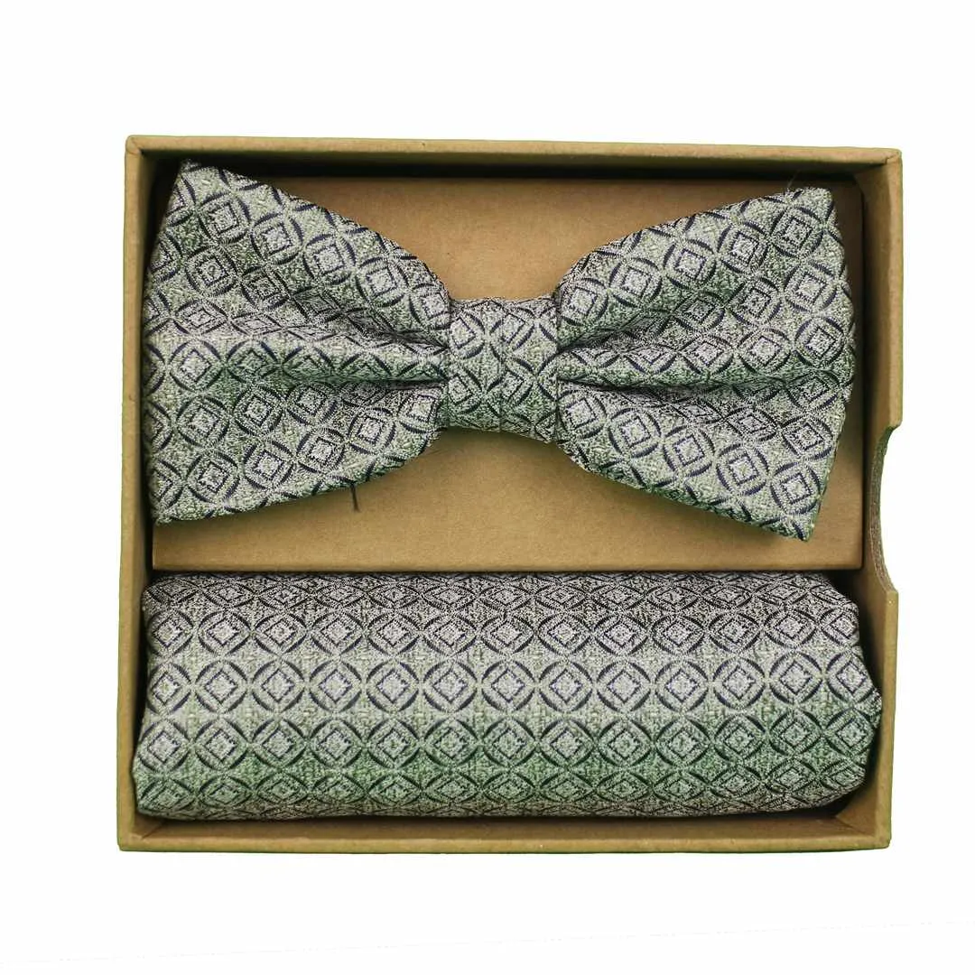 Prince Bowtie Fliege Schleife Einstecktuch Set grün silber FT512154 5500