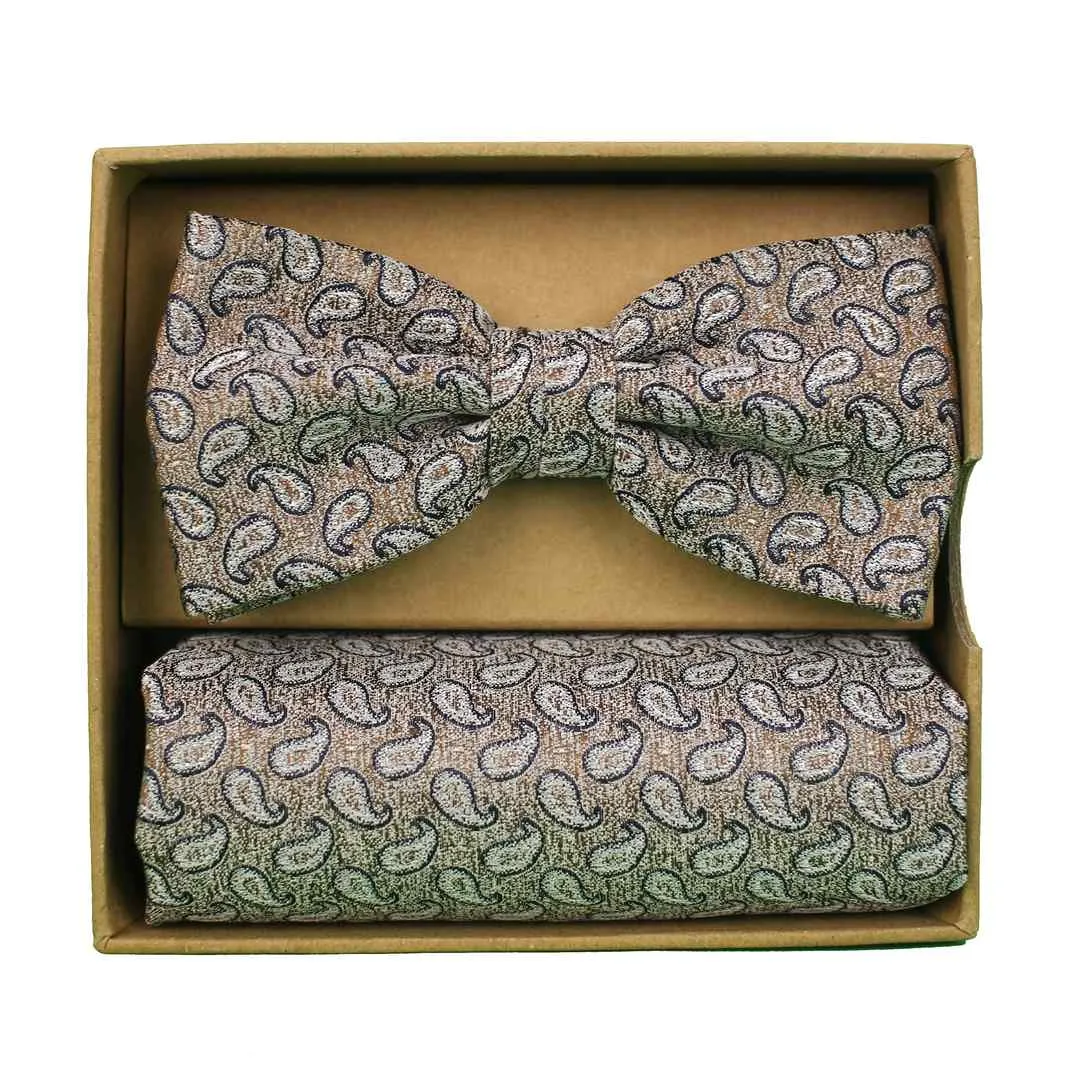 Prince Bowtie Fliege Schleife Einstecktuch Set braun Paisley FT512157 4500