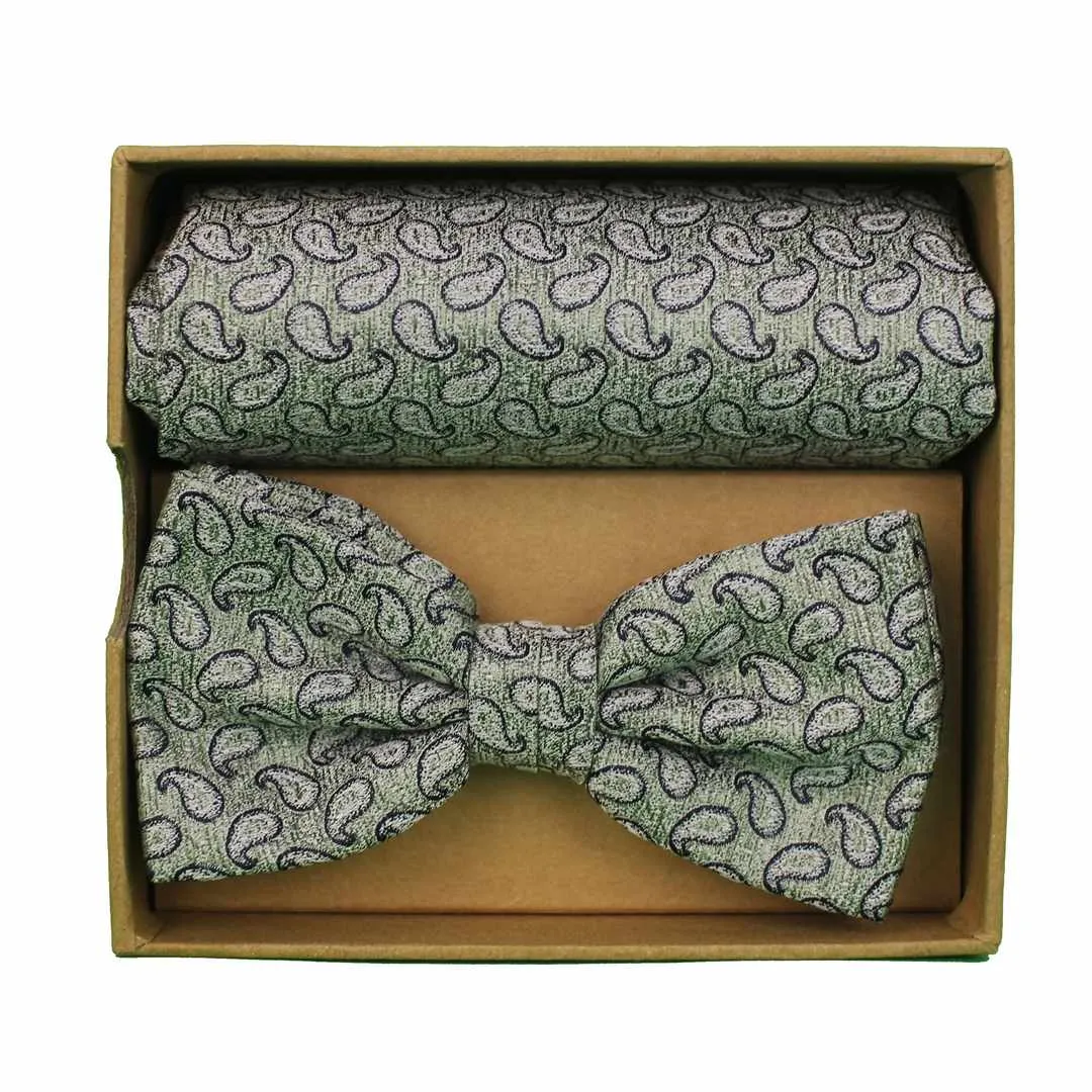 Prince Bowtie Fliege Schleife Einstecktuch Set grün Paisley FT512157 5500