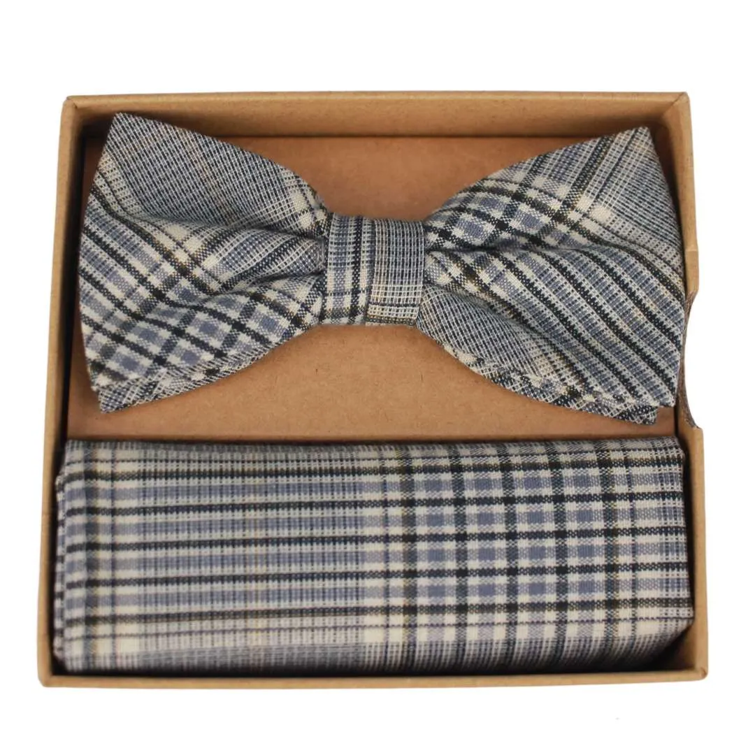 Prince Bowtie Herren Fliege Schleife Einstecktuch Set blau beige check ft512043 3500