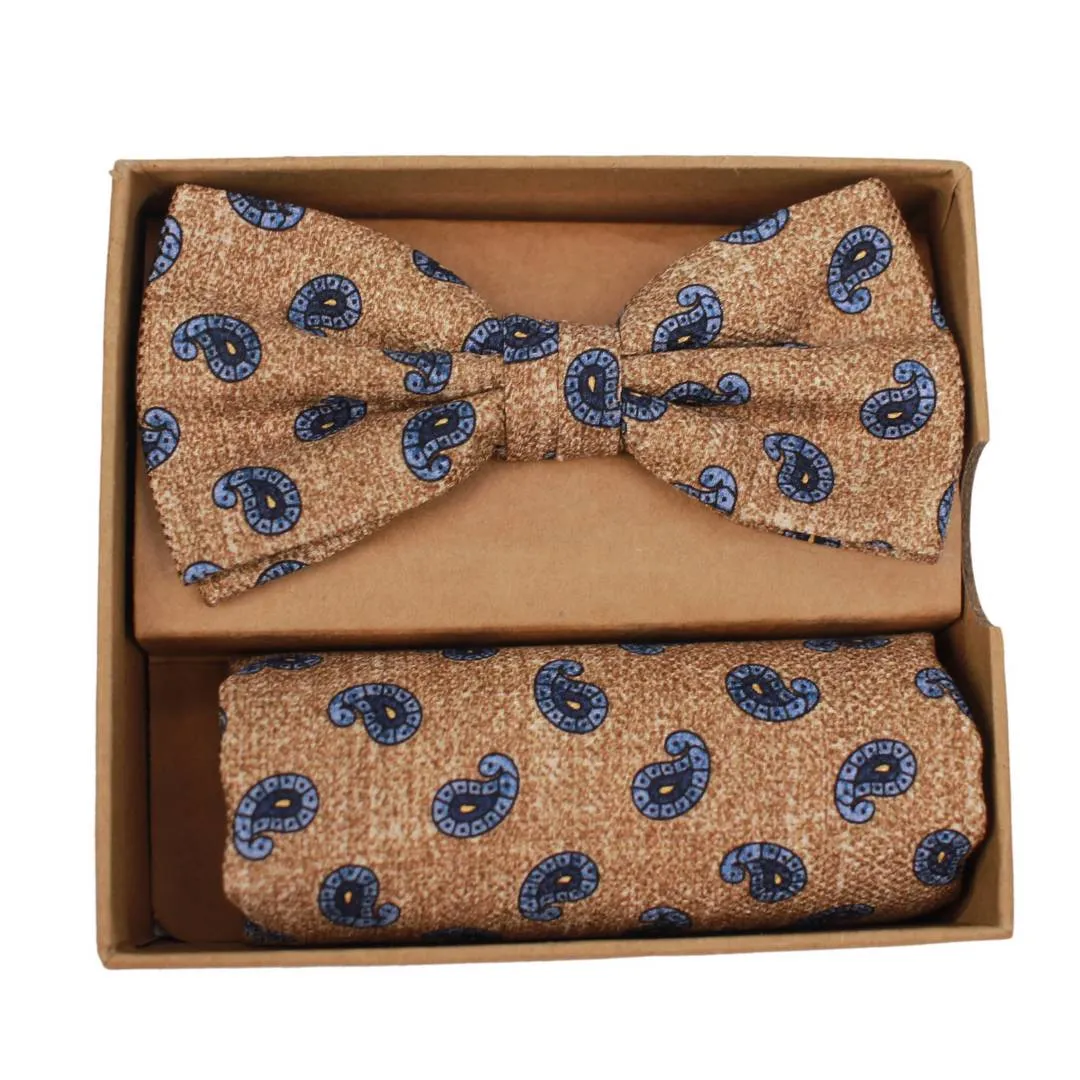 Prince Bowtie Herren Fliege Schleife Einstecktuch Set beige blau gemustert ft512045 4300