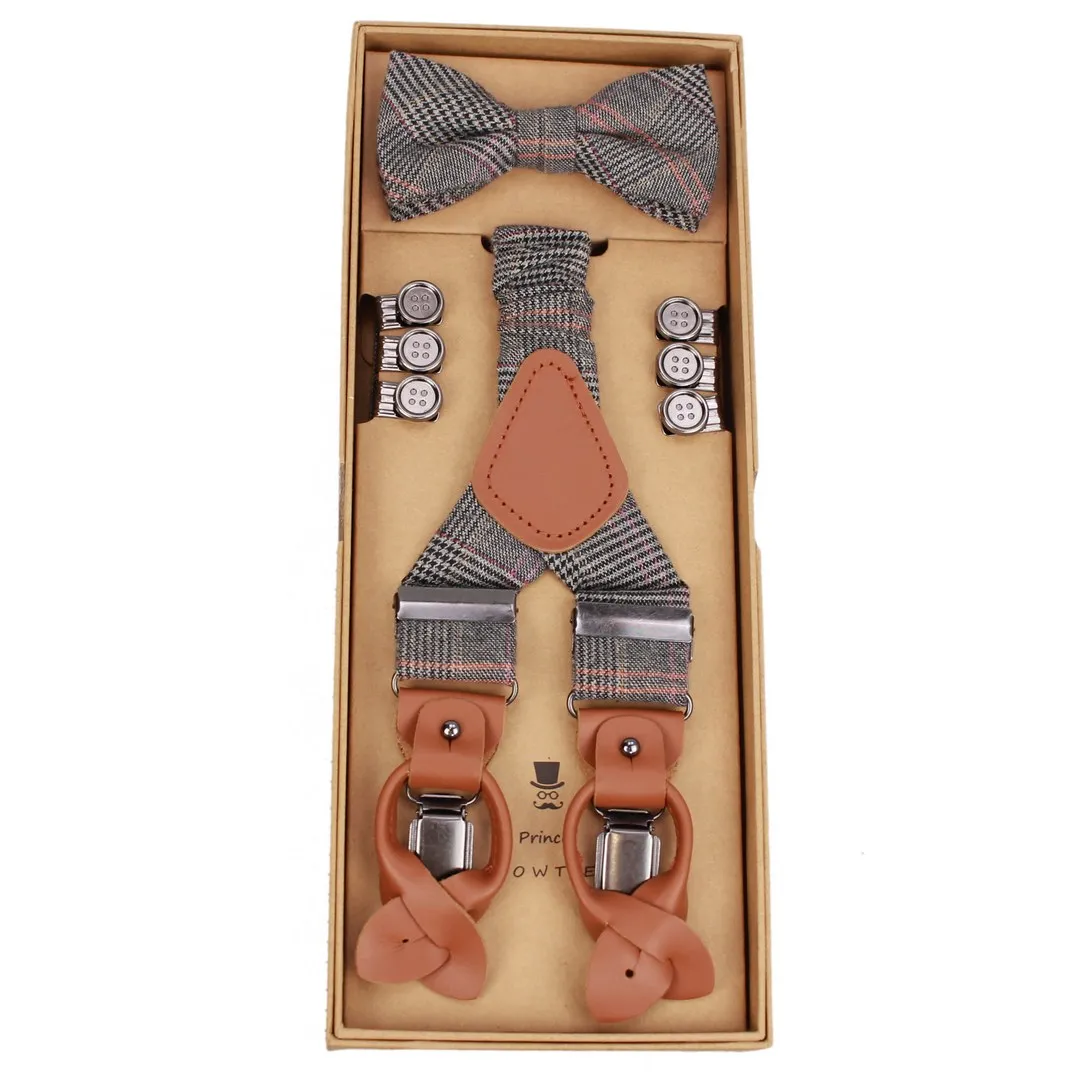 Prince Bowtie Herren Hosenträger Boho Schleife Set grau kariert set512011 4300