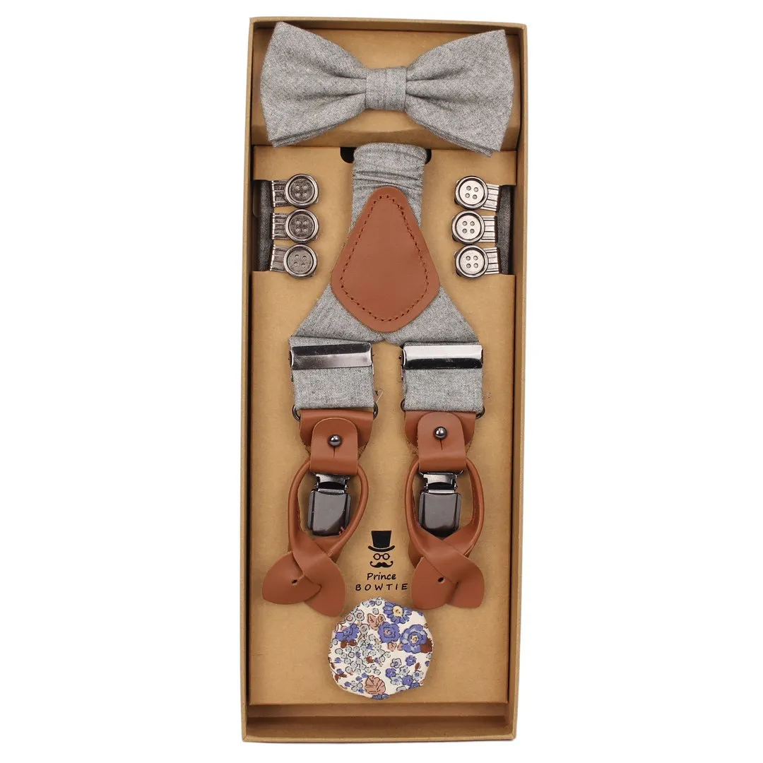 Prince Bowtie Herren Hosenträger Fliege Einstecktuch Set grau Set512106t 1300