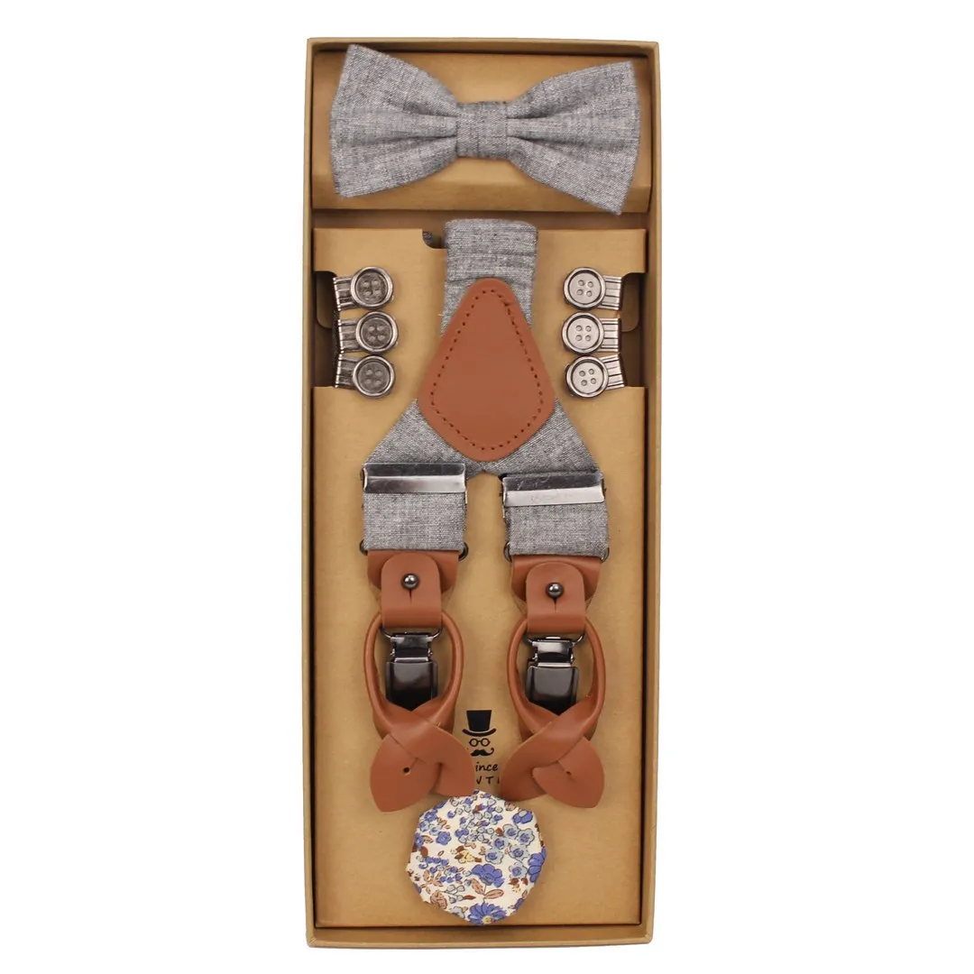 Prince Bowtie Herren Hosenträger Fliege Einstecktuch Set grau Set512106t 1500