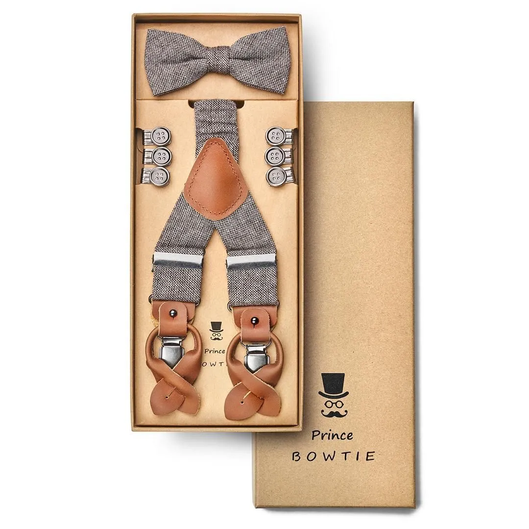 Prince Bowtie Herren Hosenträger Fliege Schleife Set beige set88008 4300